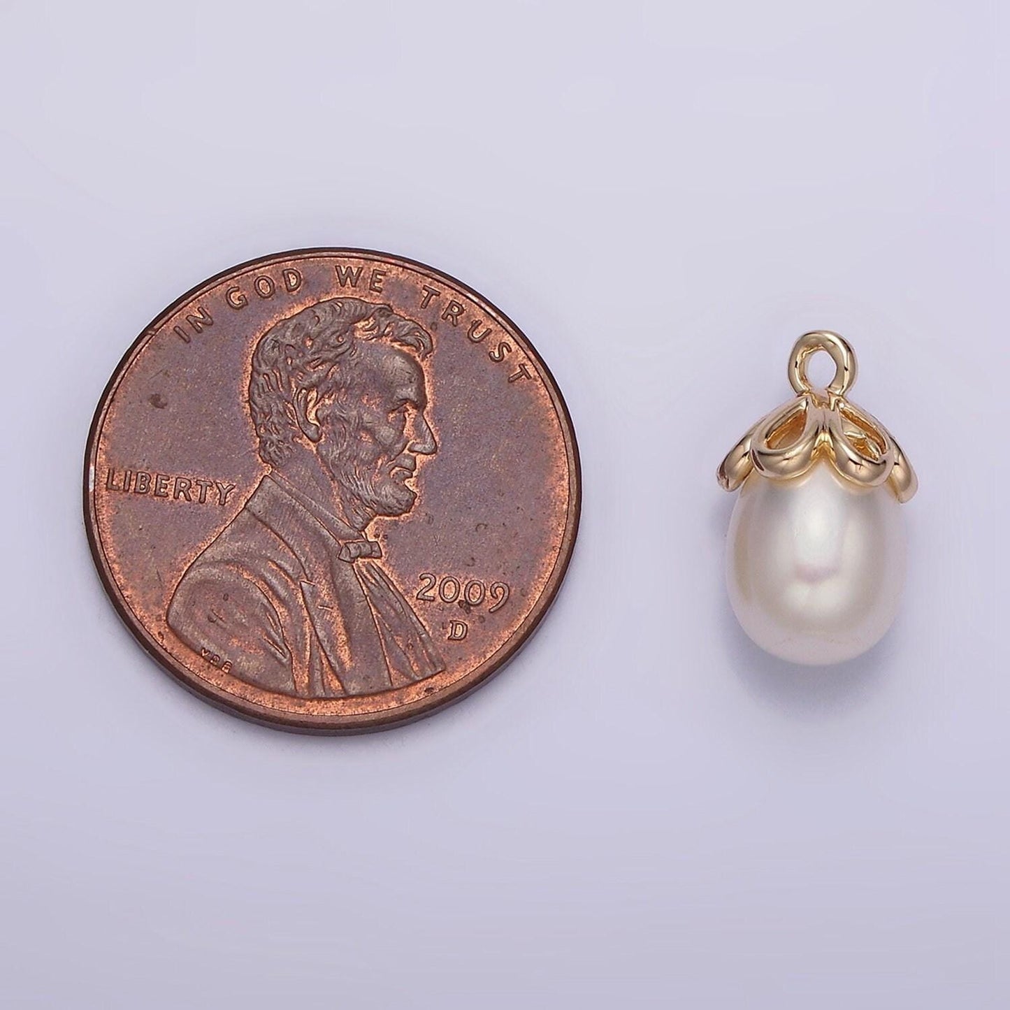 14k gold filled 13mm drop freshwater pearl open teardrop charm | n1046