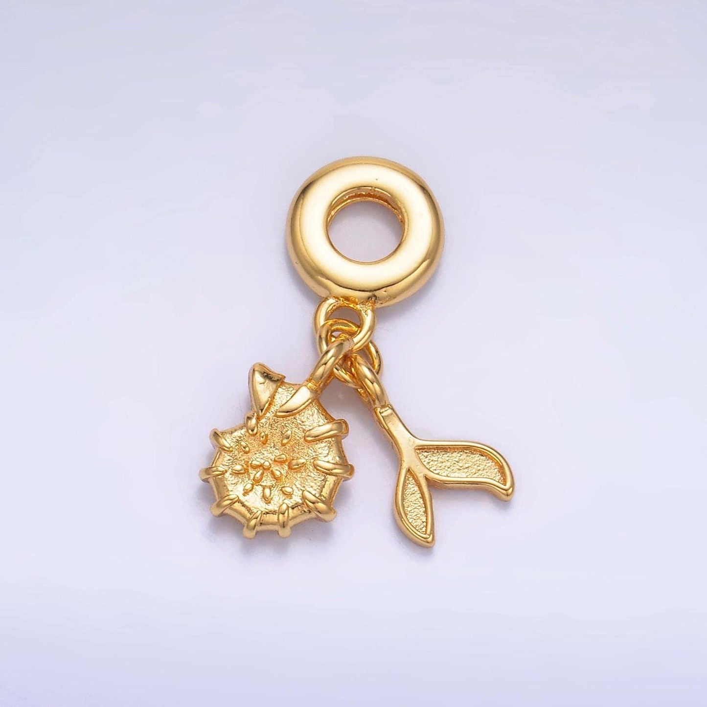 24k gold filled whale tail charm sea shell under the sea ocean theme rondelle bail drop pendant bracelet | w328