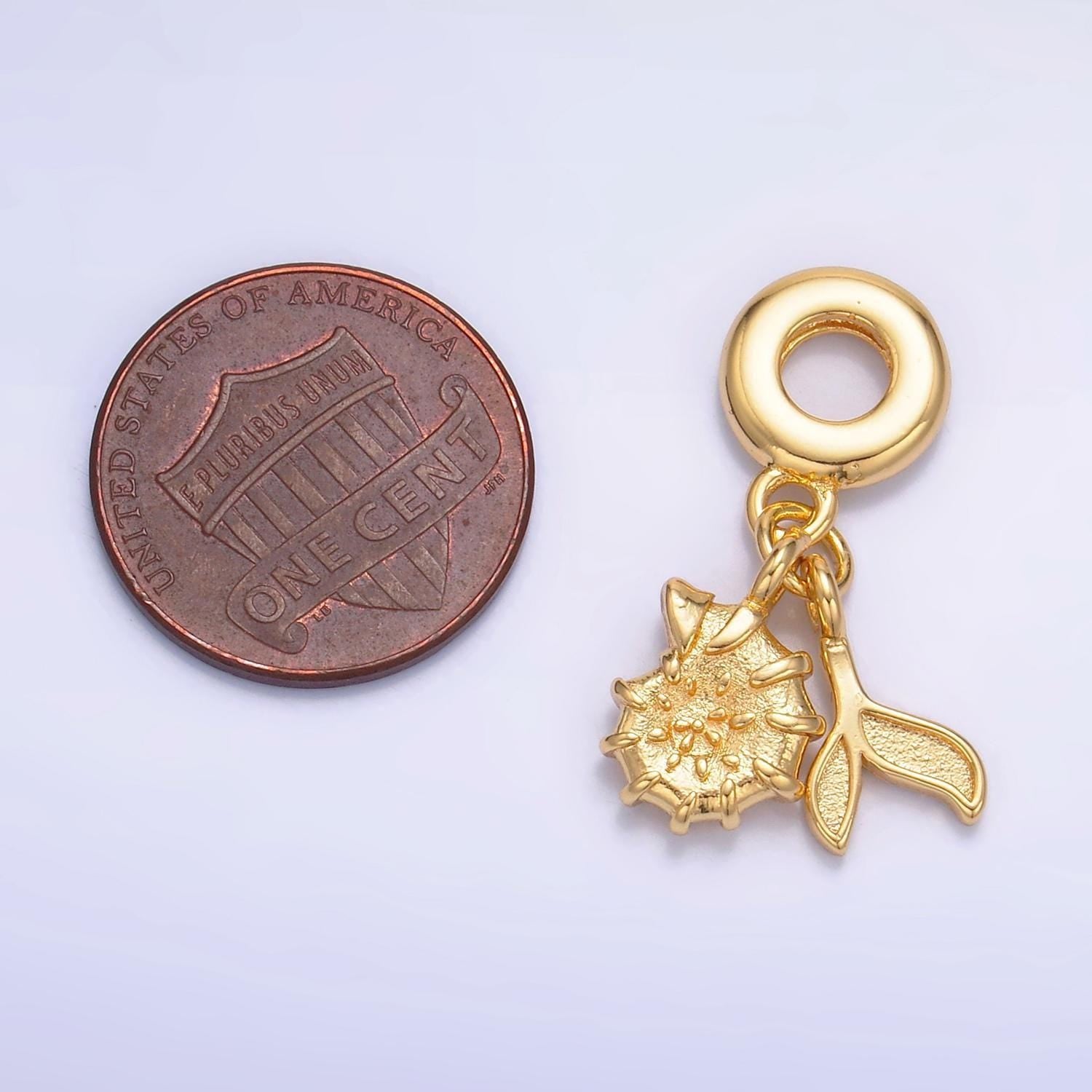 24k gold filled whale tail charm sea shell under the sea ocean theme rondelle bail drop pendant bracelet | w328