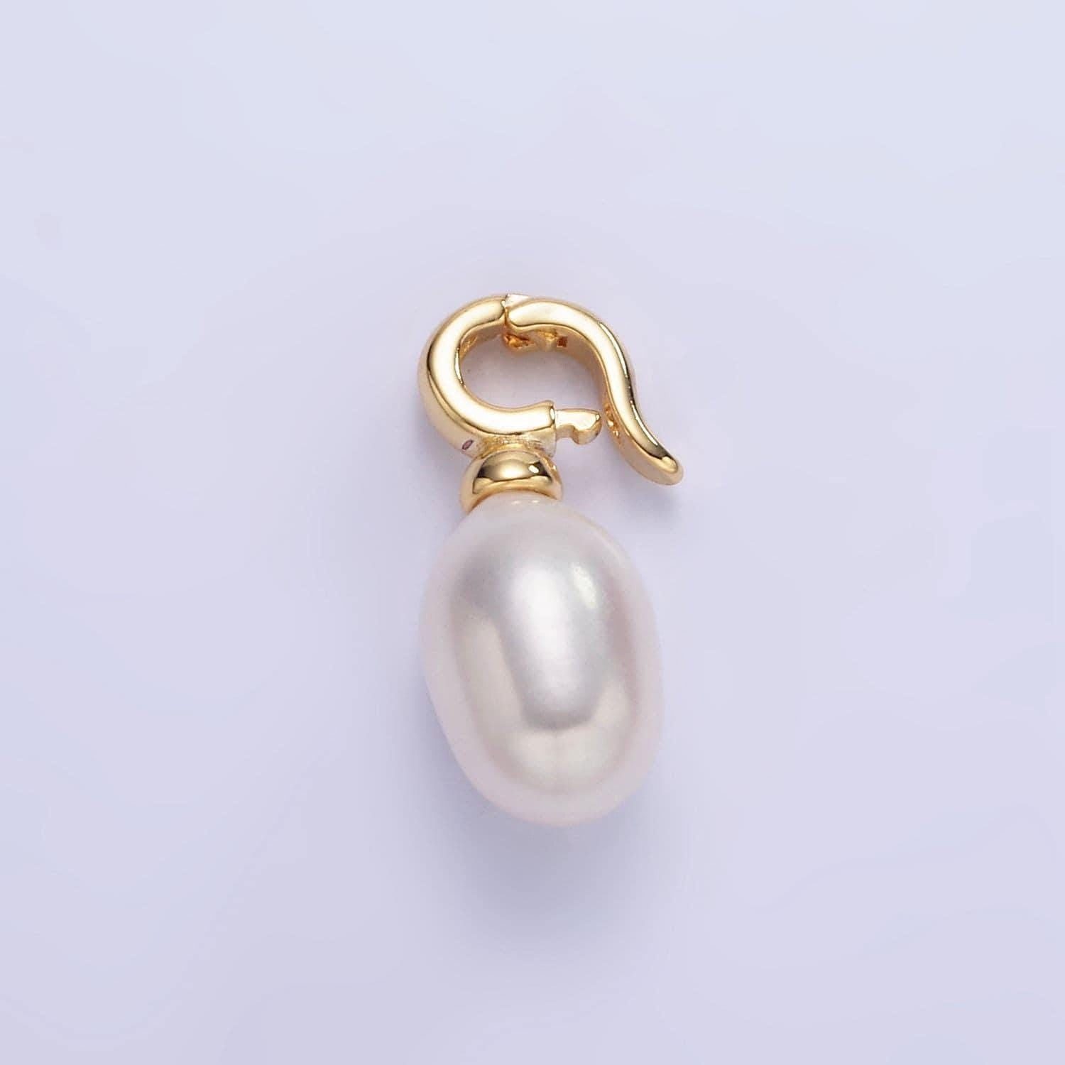 Dainty white potato pearl charm with 18k gold filled hinged pull clasp charm bail p-1889
