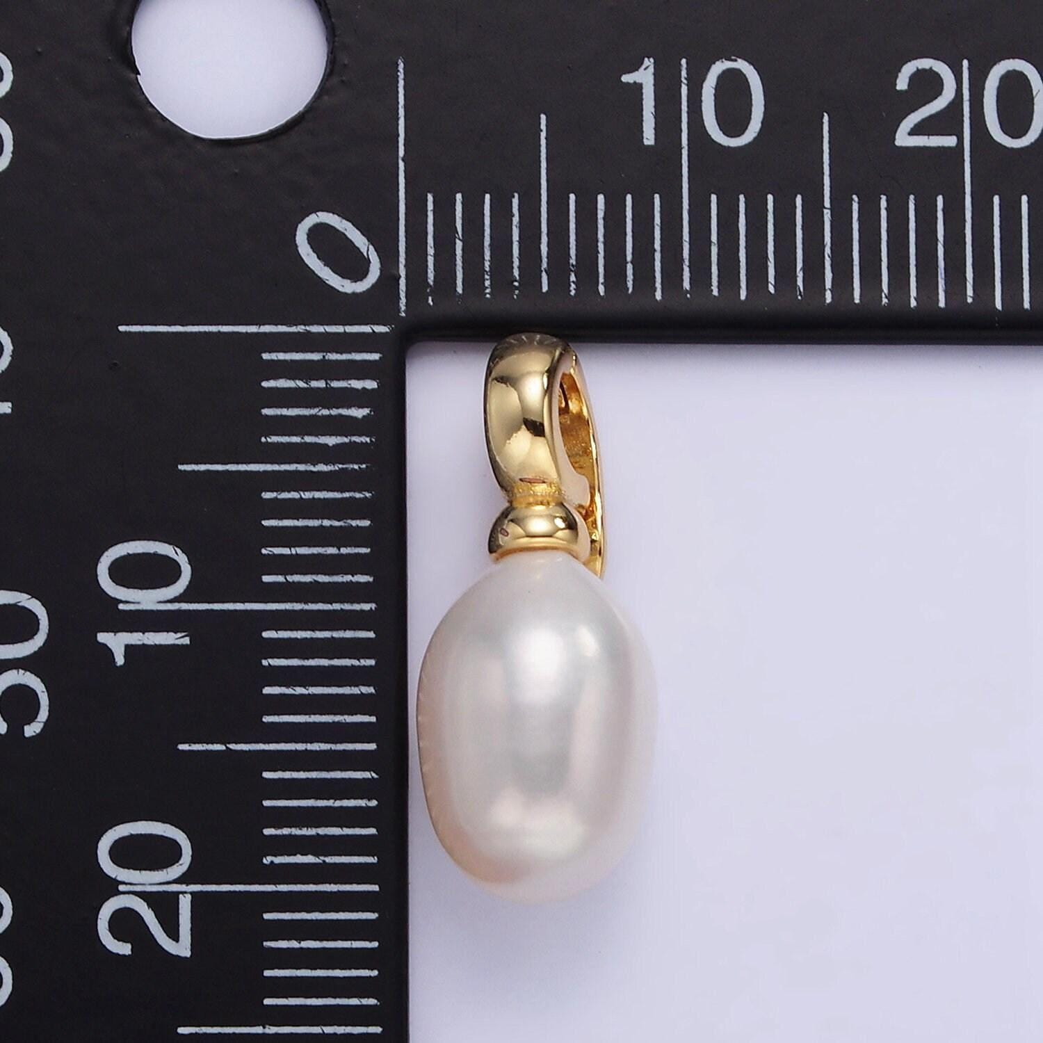 Dainty white potato pearl charm with 18k gold filled hinged pull clasp charm bail p-1889