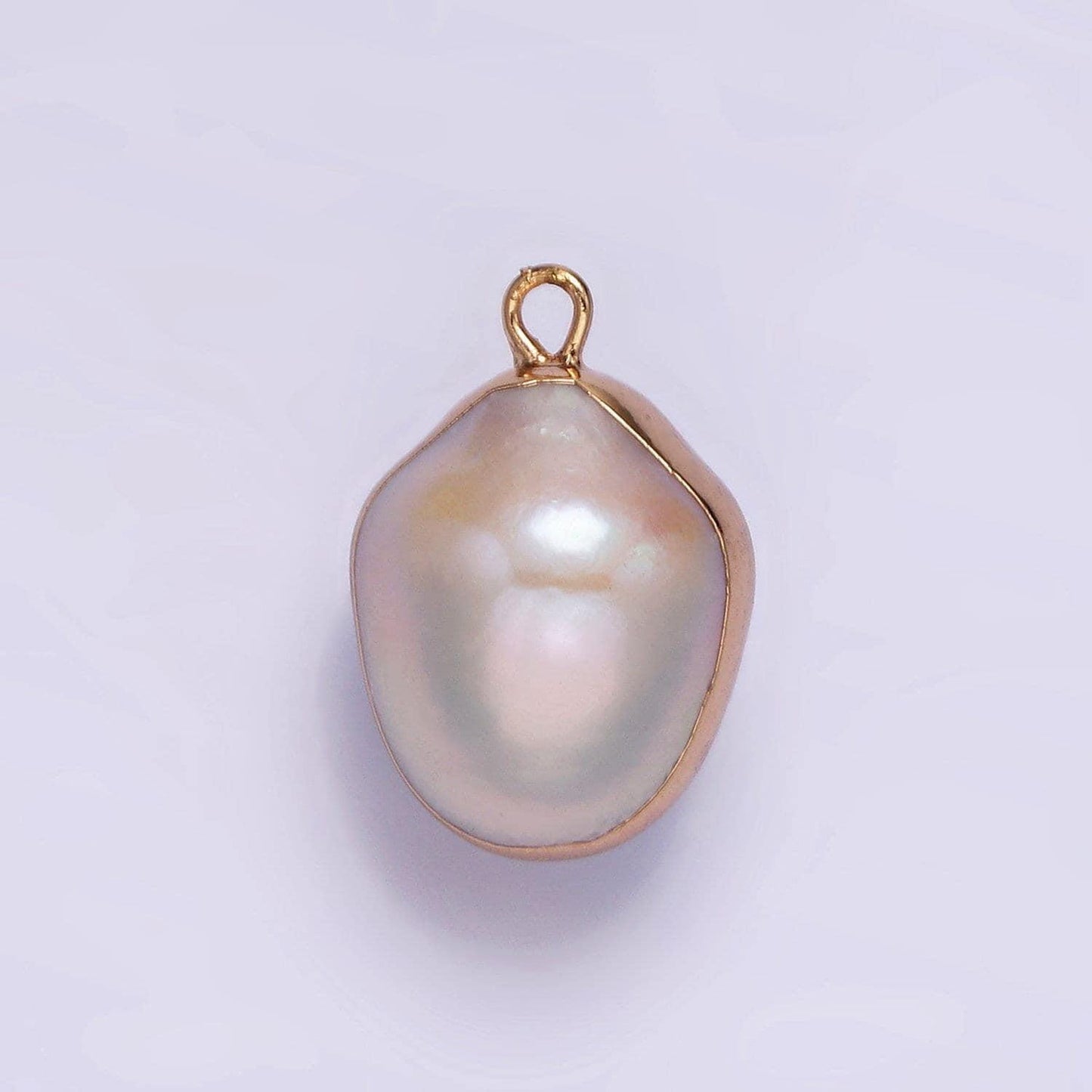 Natural baroque pearl charm, freeform oval pearl pendant, freeform natural baroque pearl charm, gold plated edged pearl pendant p1616