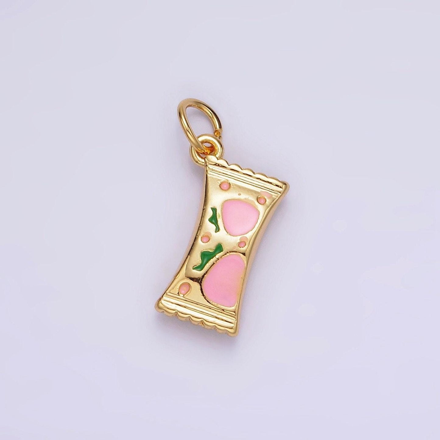 14k gold filled strawberry candy sweet script enamel wrapper puffed add-on charm food snack jewelry inspired | ag405