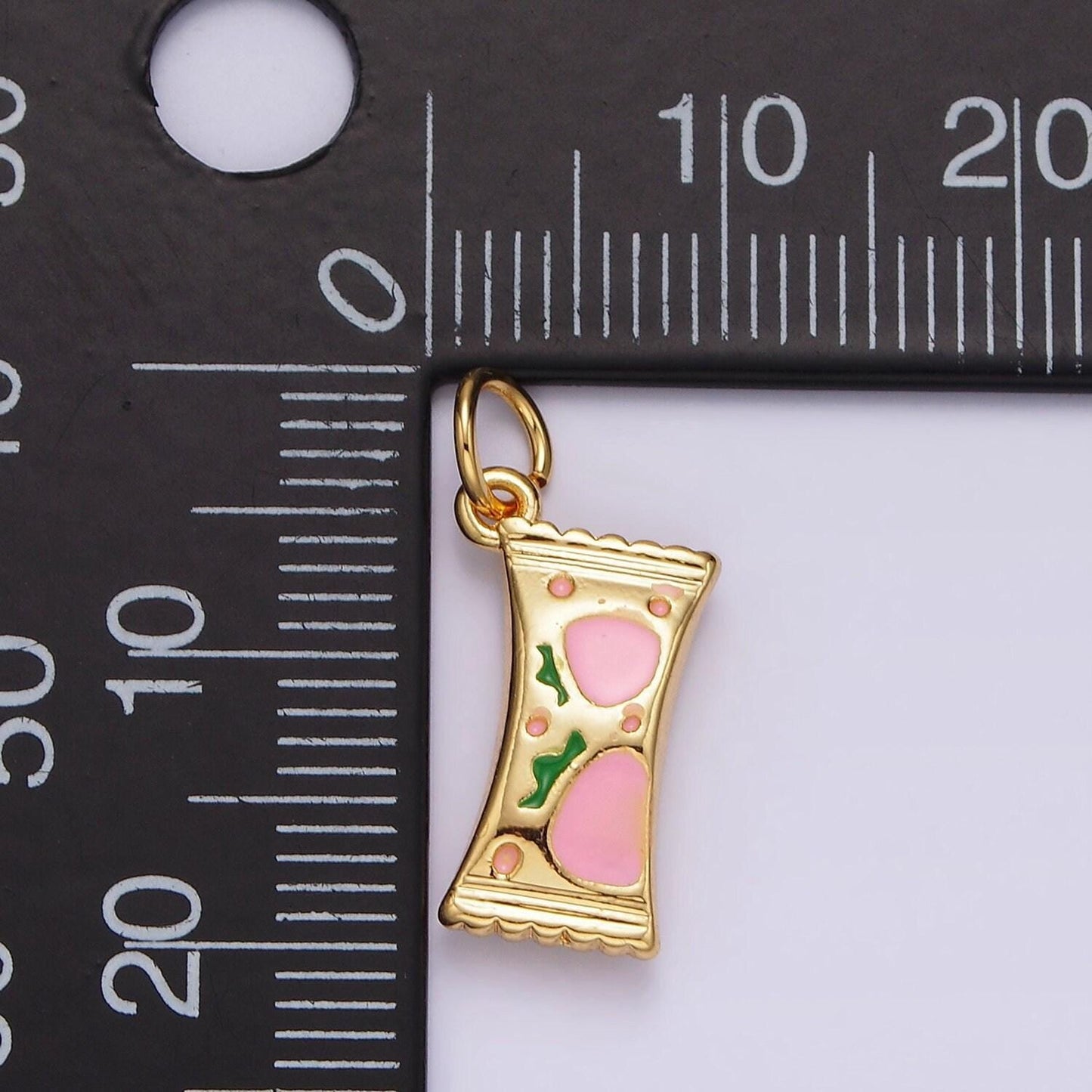 14k gold filled strawberry candy sweet script enamel wrapper puffed add-on charm food snack jewelry inspired | ag405