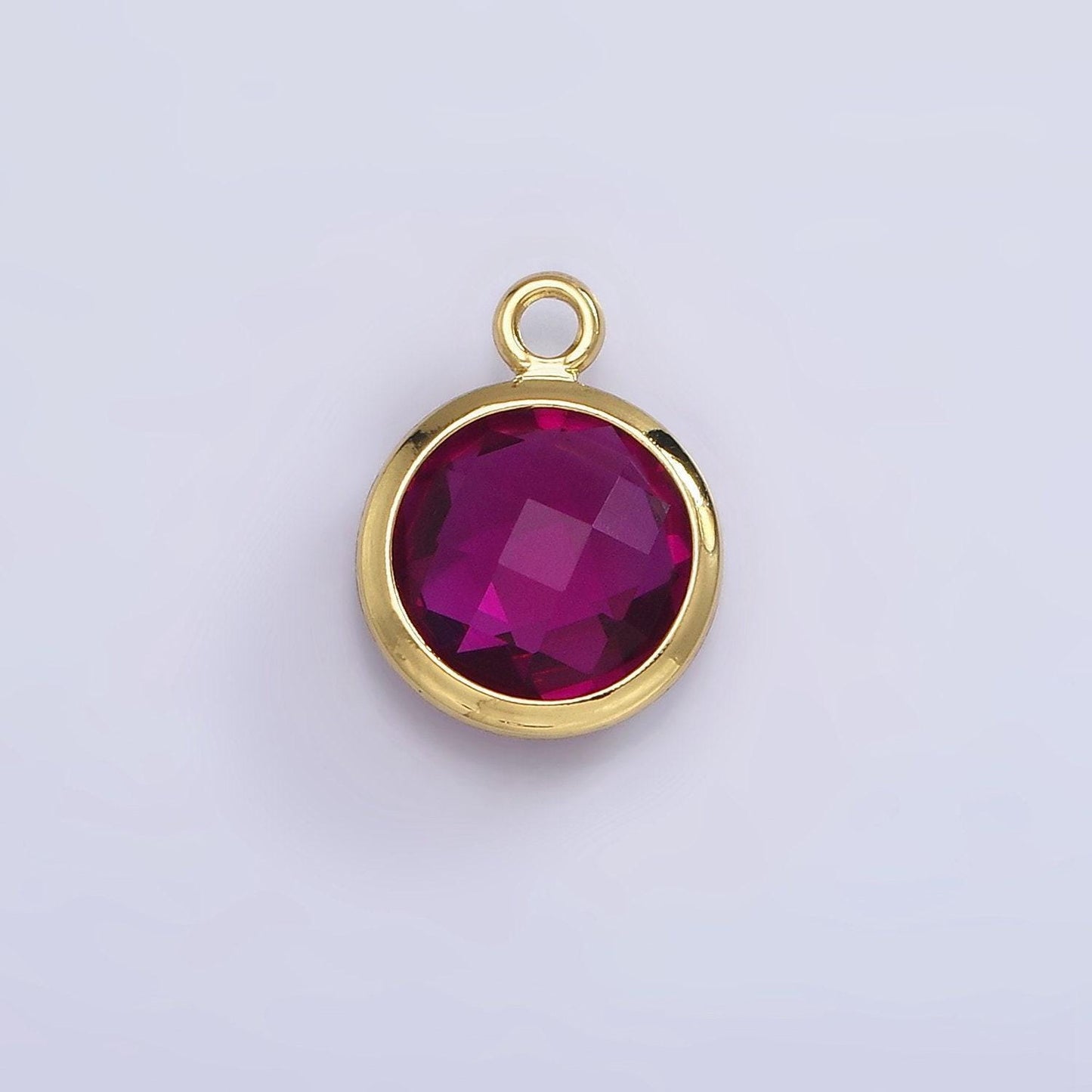 9mm round birthstone cubic zirconia circle gold charm add on component for jewelry making | n-1209 n-1210