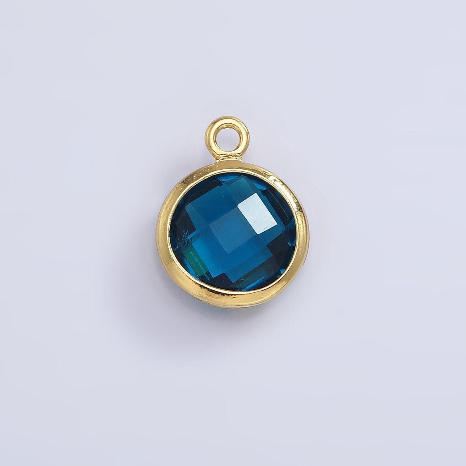 9mm round birthstone cubic zirconia circle gold charm add on component for jewelry making | n-1209 n-1210
