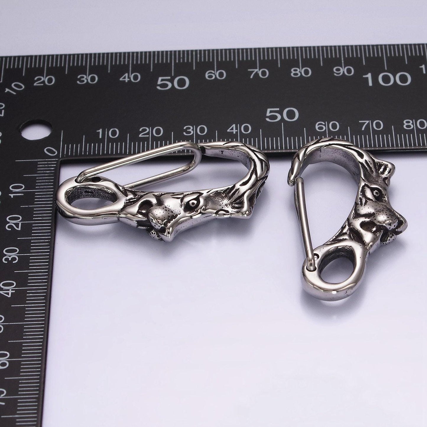 Stainless steel 45mm lion animal carabiner snap hook findings for keychain component supply | z665