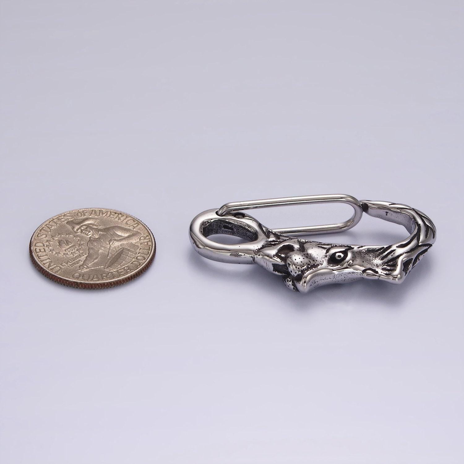 Stainless steel 45mm lion animal carabiner snap hook findings for keychain component supply | z665