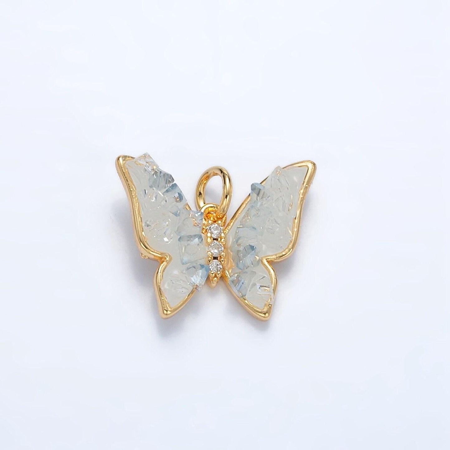 Gold filled butterfly charm with blue agate enamel | ag-933