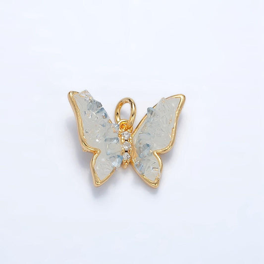 Gold filled butterfly charm with blue agate enamel | ag-933