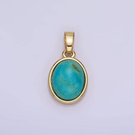 14k gold filled turquoise gemstone oval bezel pendant | ah-164