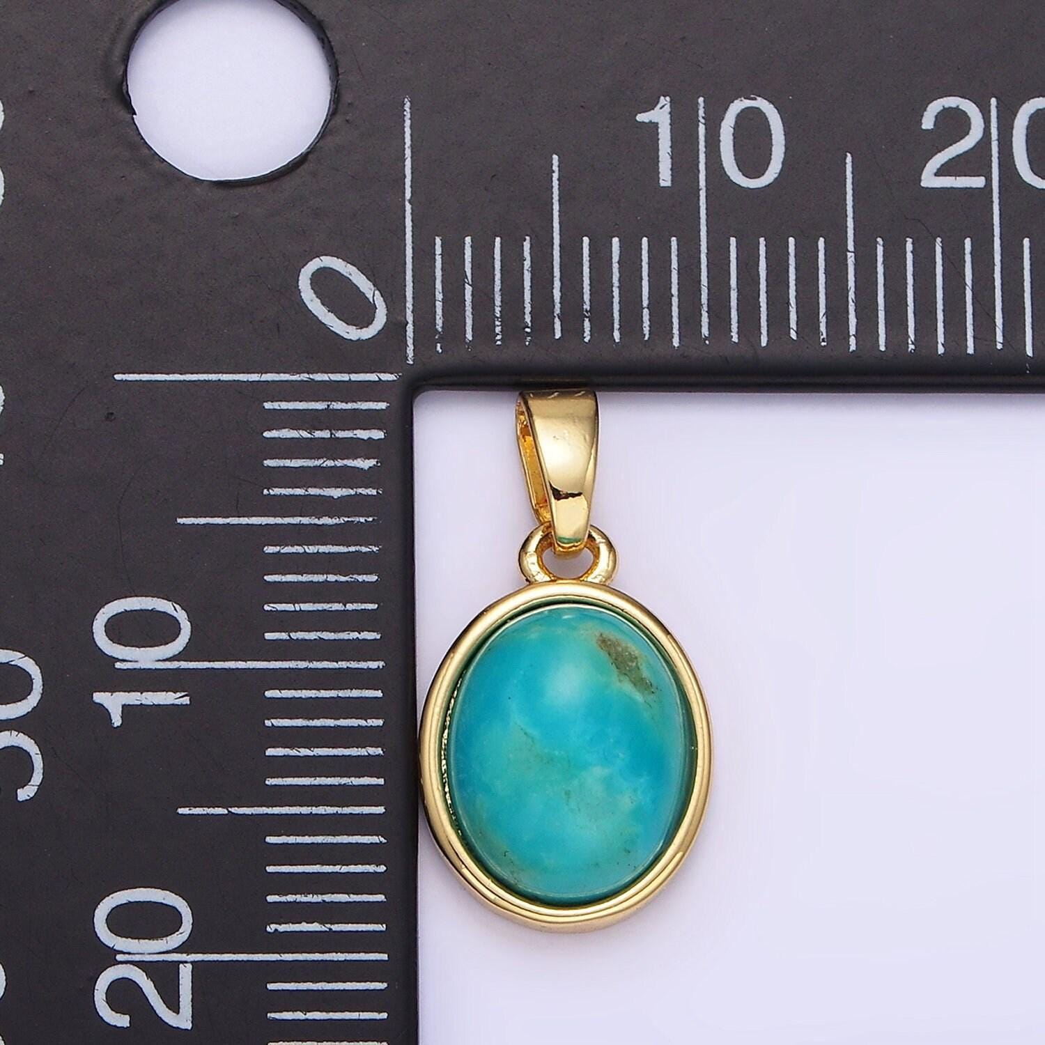 14k gold filled turquoise gemstone oval bezel pendant | ah-164