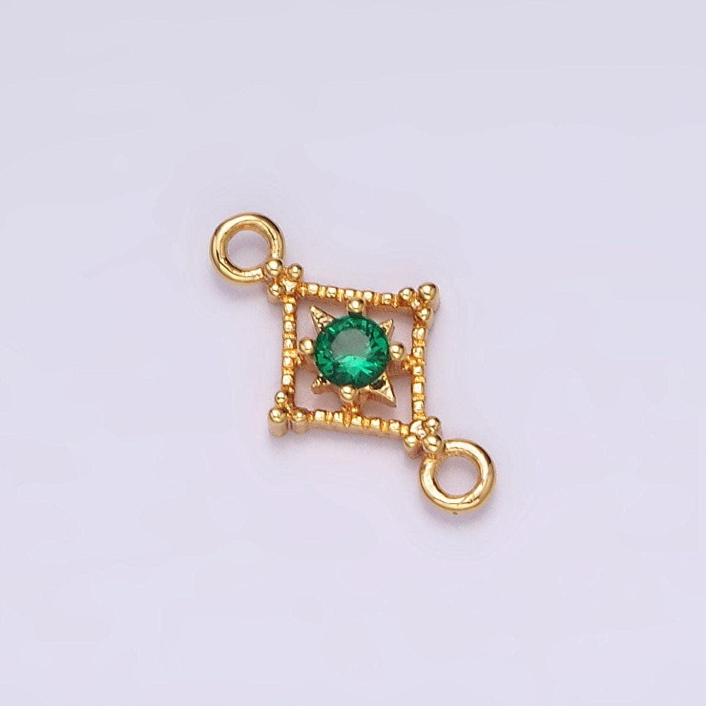 16k gold filled clear, pink, green cz celestial star beaded rhombus connector | g054 - g056