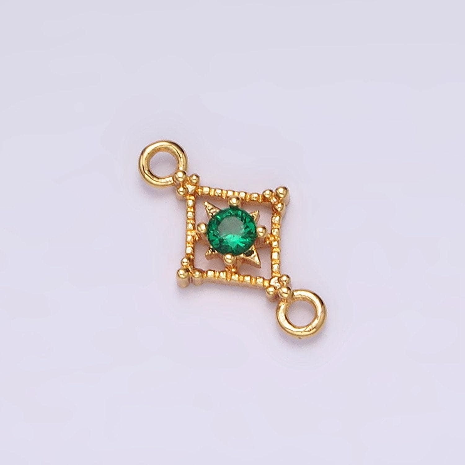 16k gold filled clear, pink, green cz celestial star beaded rhombus connector | g054 - g056