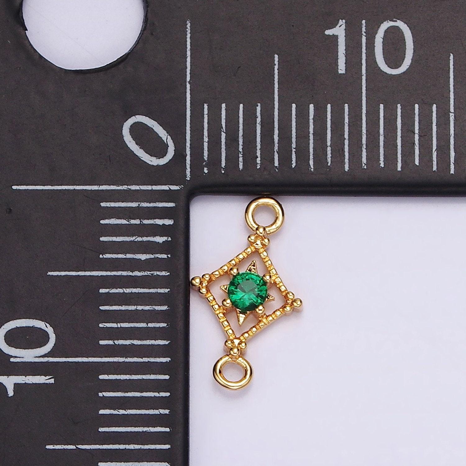16k gold filled clear, pink, green cz celestial star beaded rhombus connector | g054 - g056