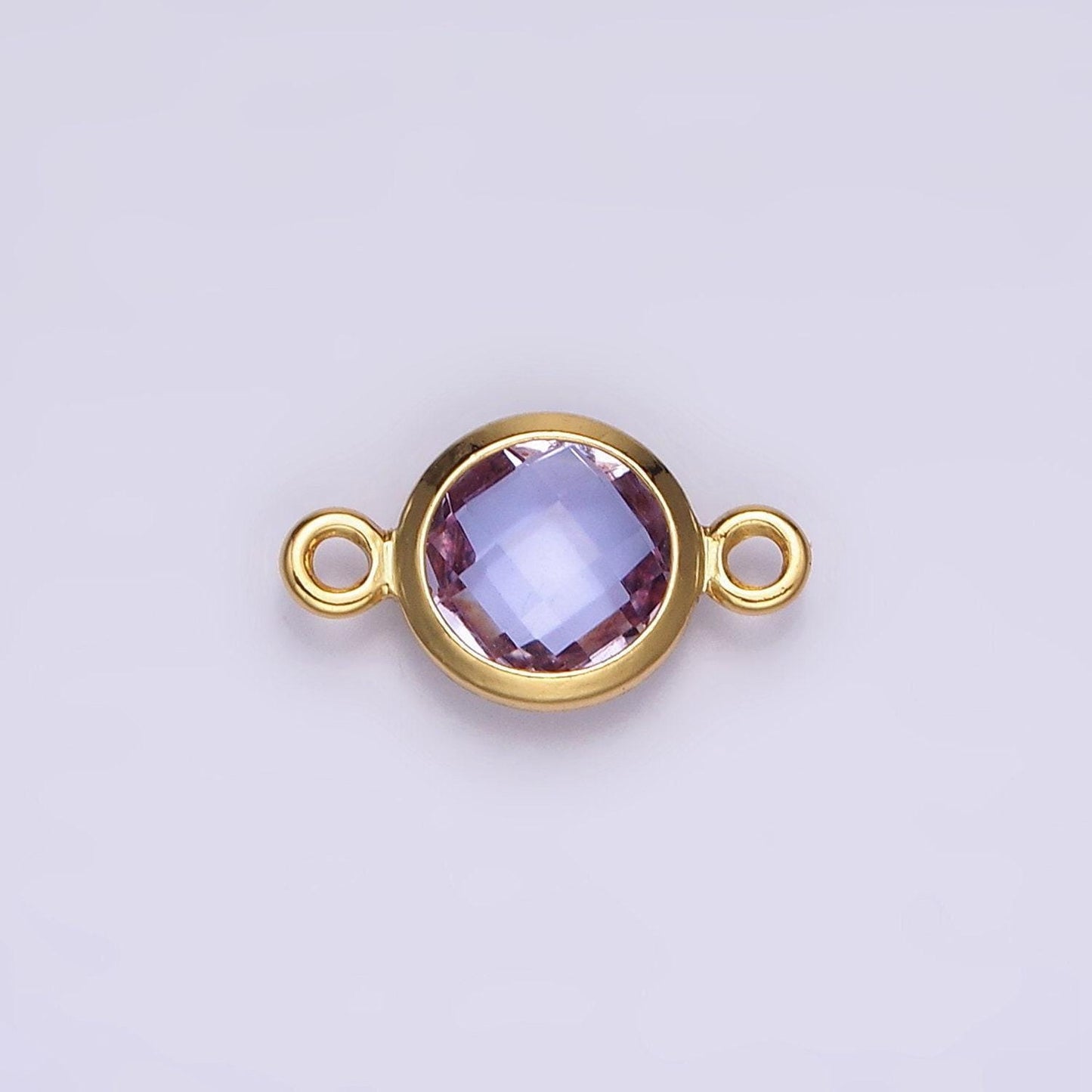 14k gold filled 7mm, 9mm purple multifaceted birthstone round connector in gold & silver | g810 - g813