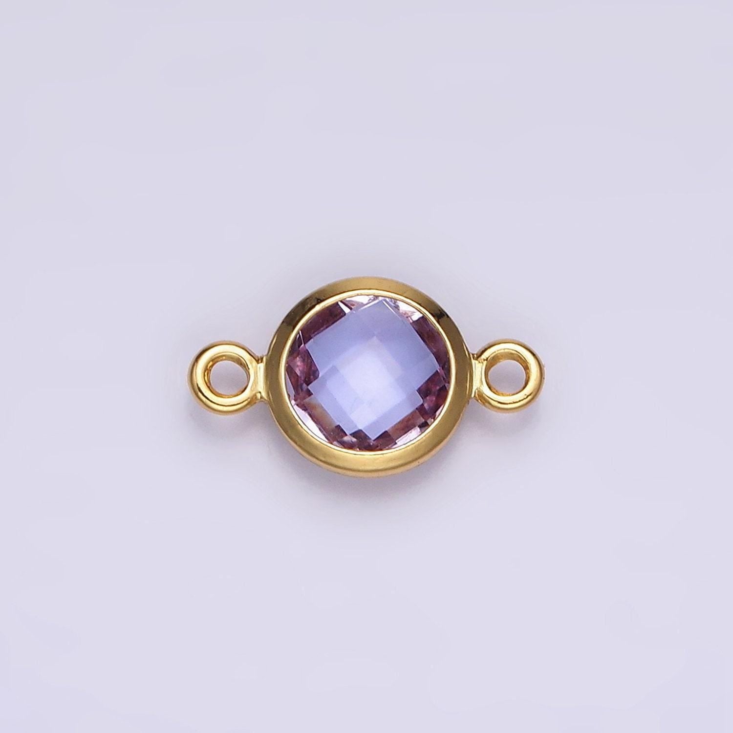 14k gold filled 7mm, 9mm purple multifaceted birthstone round connector in gold & silver | g810 - g813