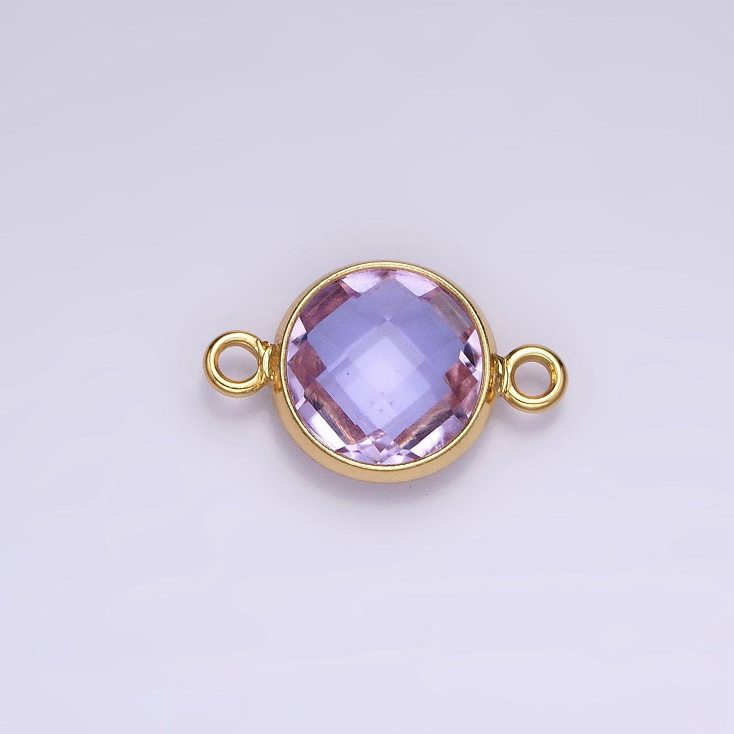 14k gold filled 7mm, 9mm purple multifaceted birthstone round connector in gold & silver | g810 - g813