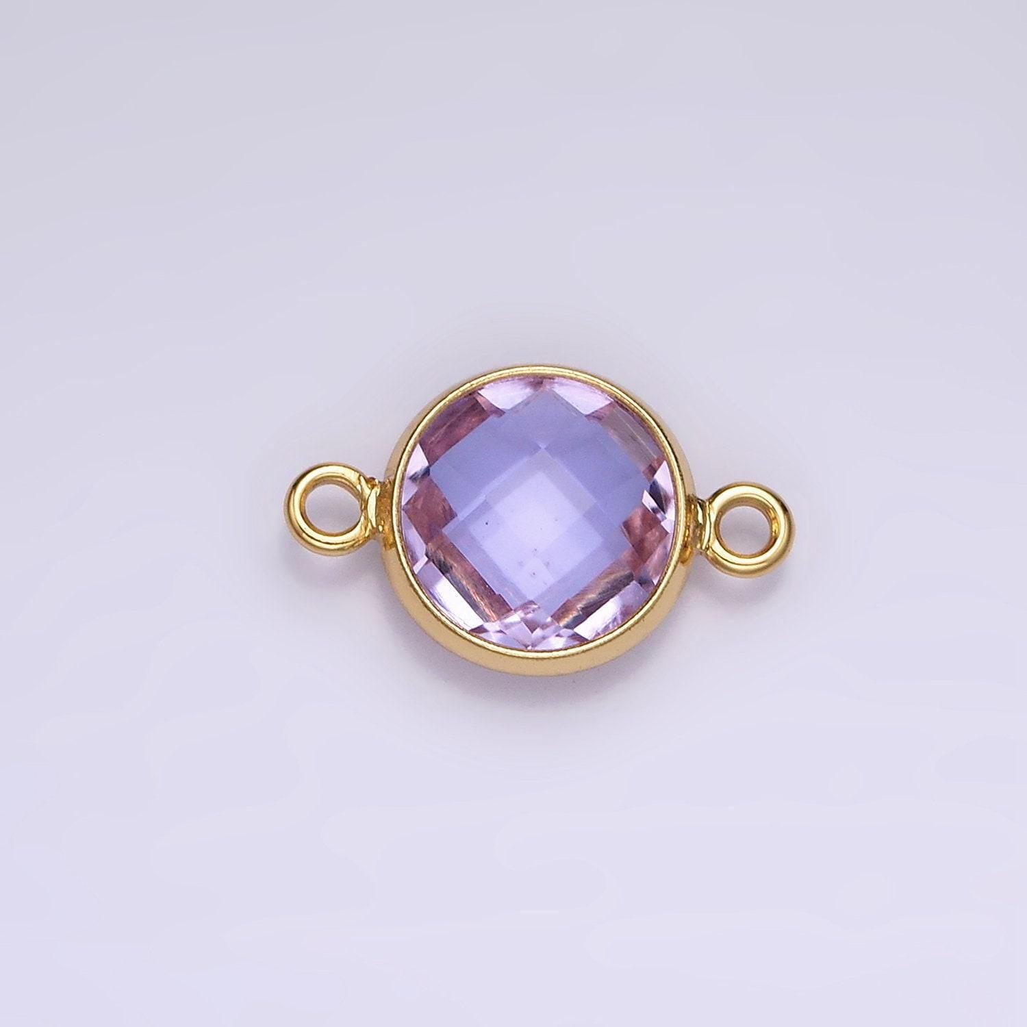 14k gold filled 7mm, 9mm purple multifaceted birthstone round connector in gold & silver | g810 - g813