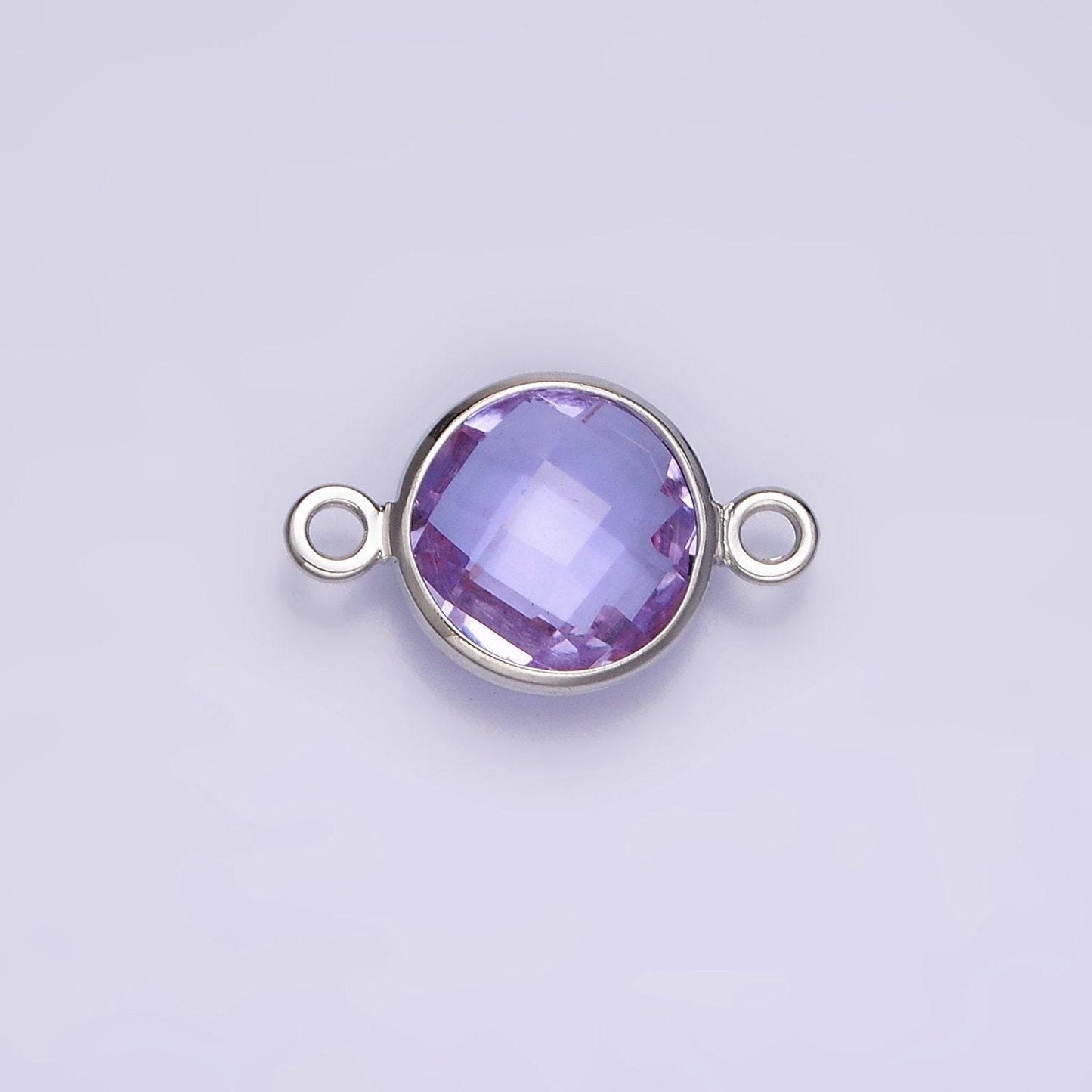 14k gold filled 7mm, 9mm purple multifaceted birthstone round connector in gold & silver | g810 - g813