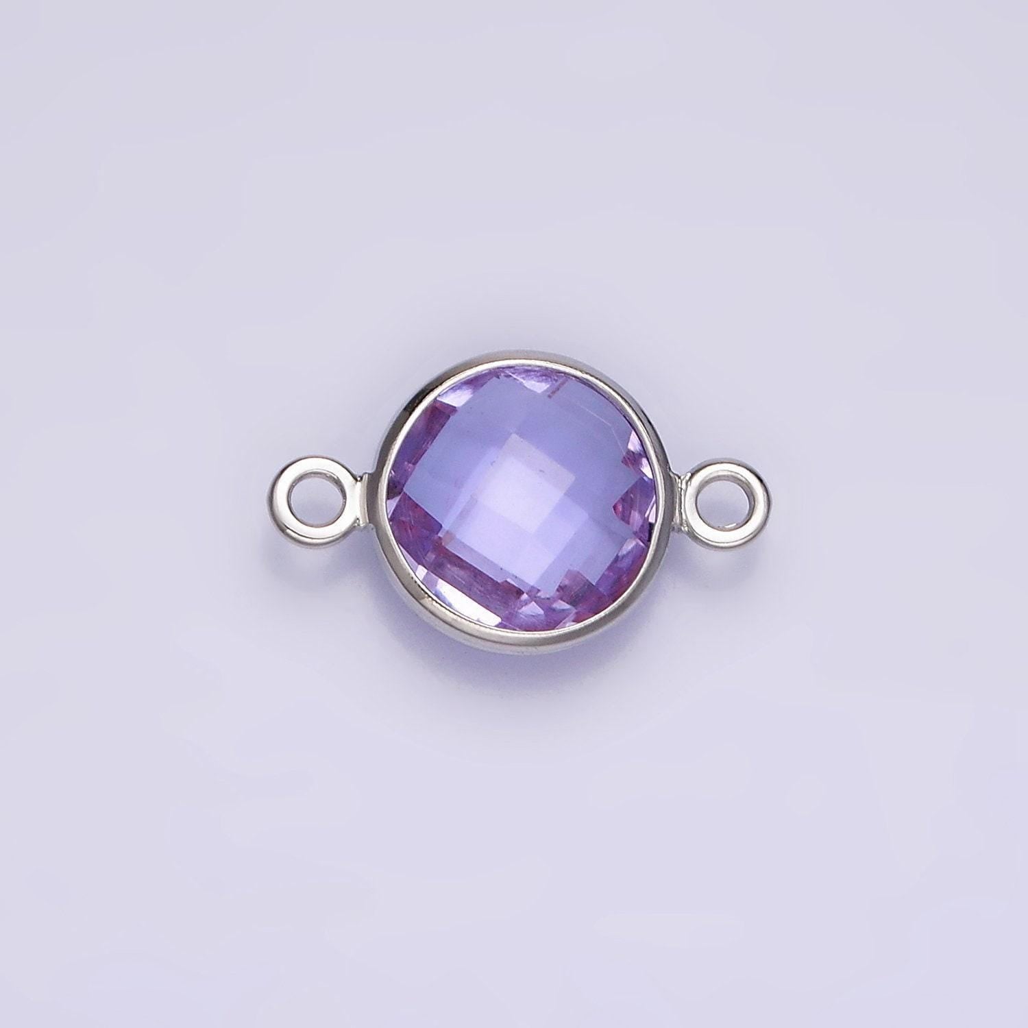 14k gold filled 7mm, 9mm purple multifaceted birthstone round connector in gold & silver | g810 - g813
