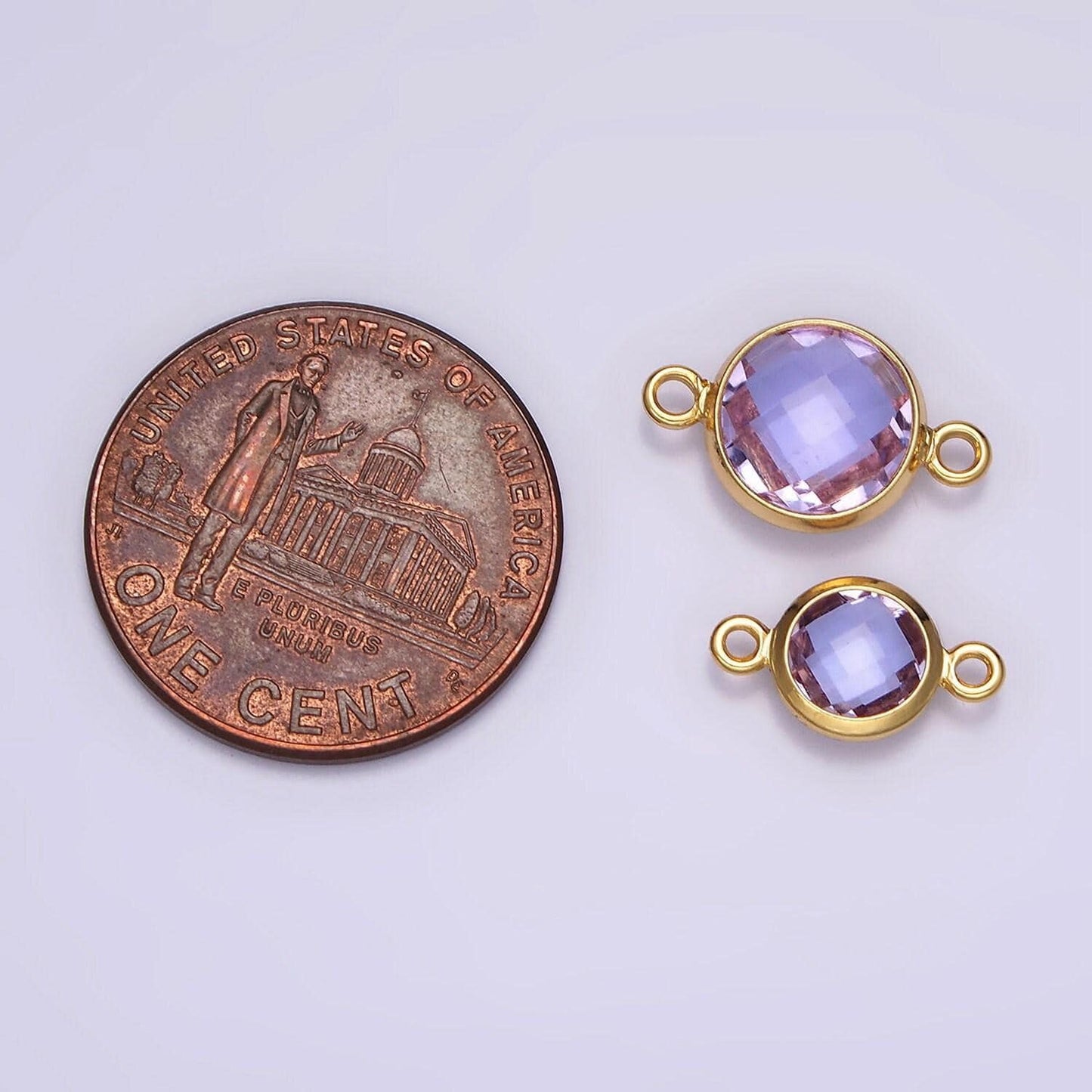 14k gold filled 7mm, 9mm purple multifaceted birthstone round connector in gold & silver | g810 - g813