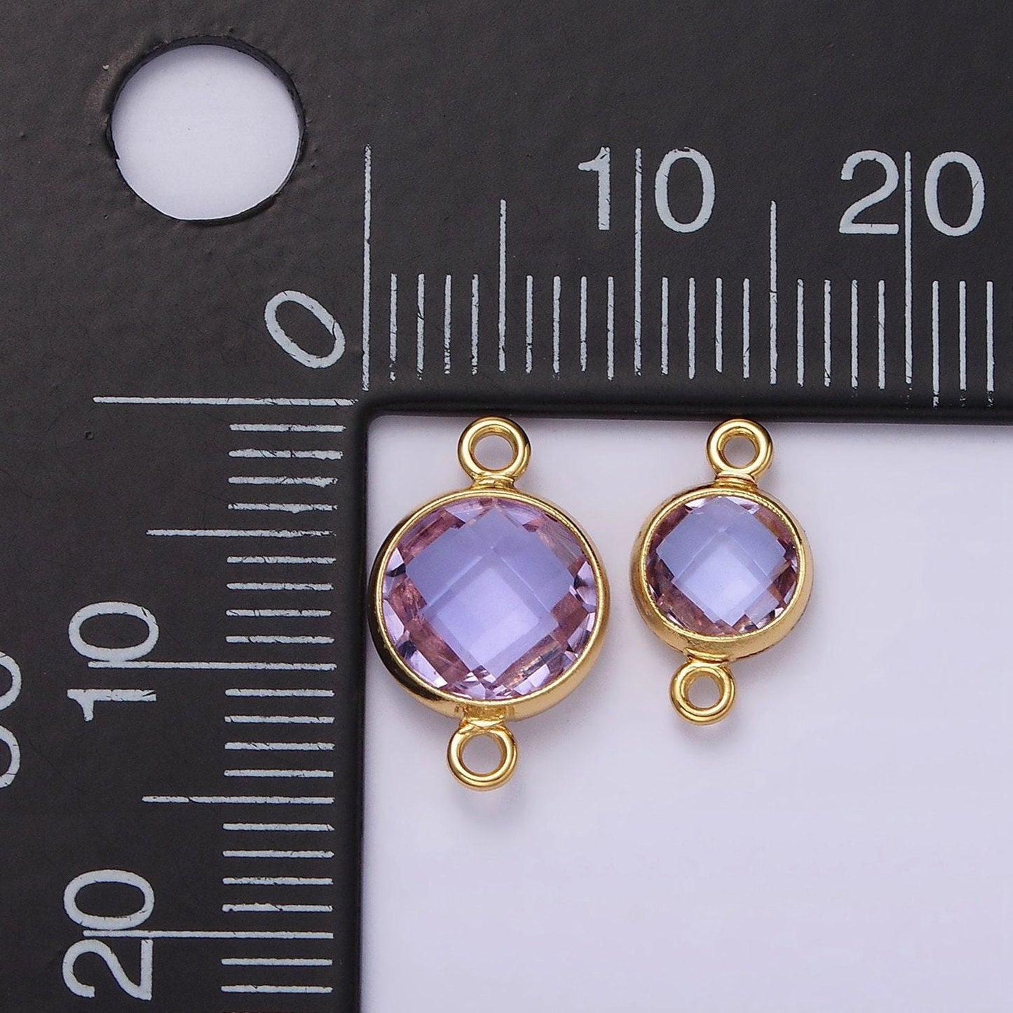 14k gold filled 7mm, 9mm purple multifaceted birthstone round connector in gold & silver | g810 - g813