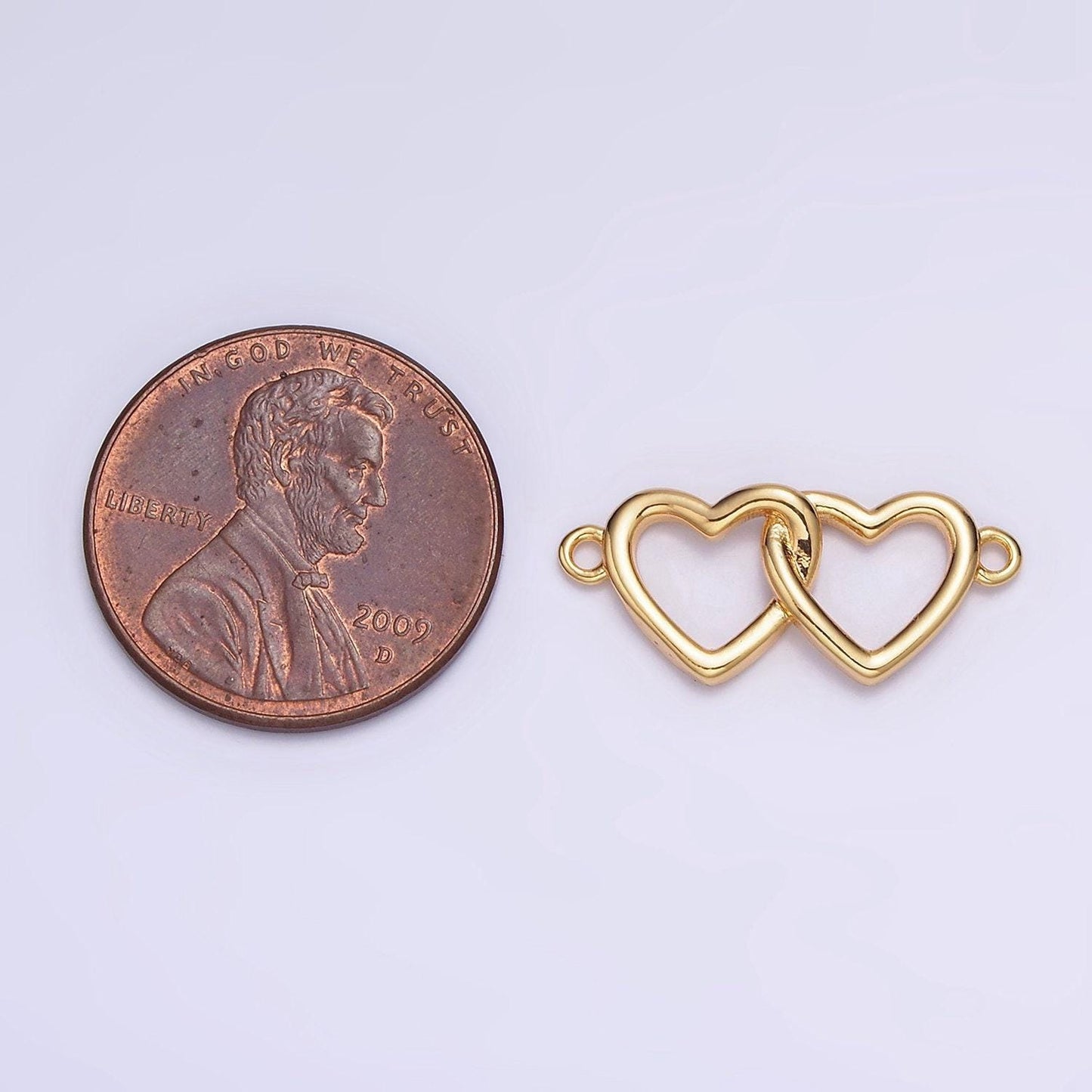 24k gold filled double open heart minimalist connector | g646