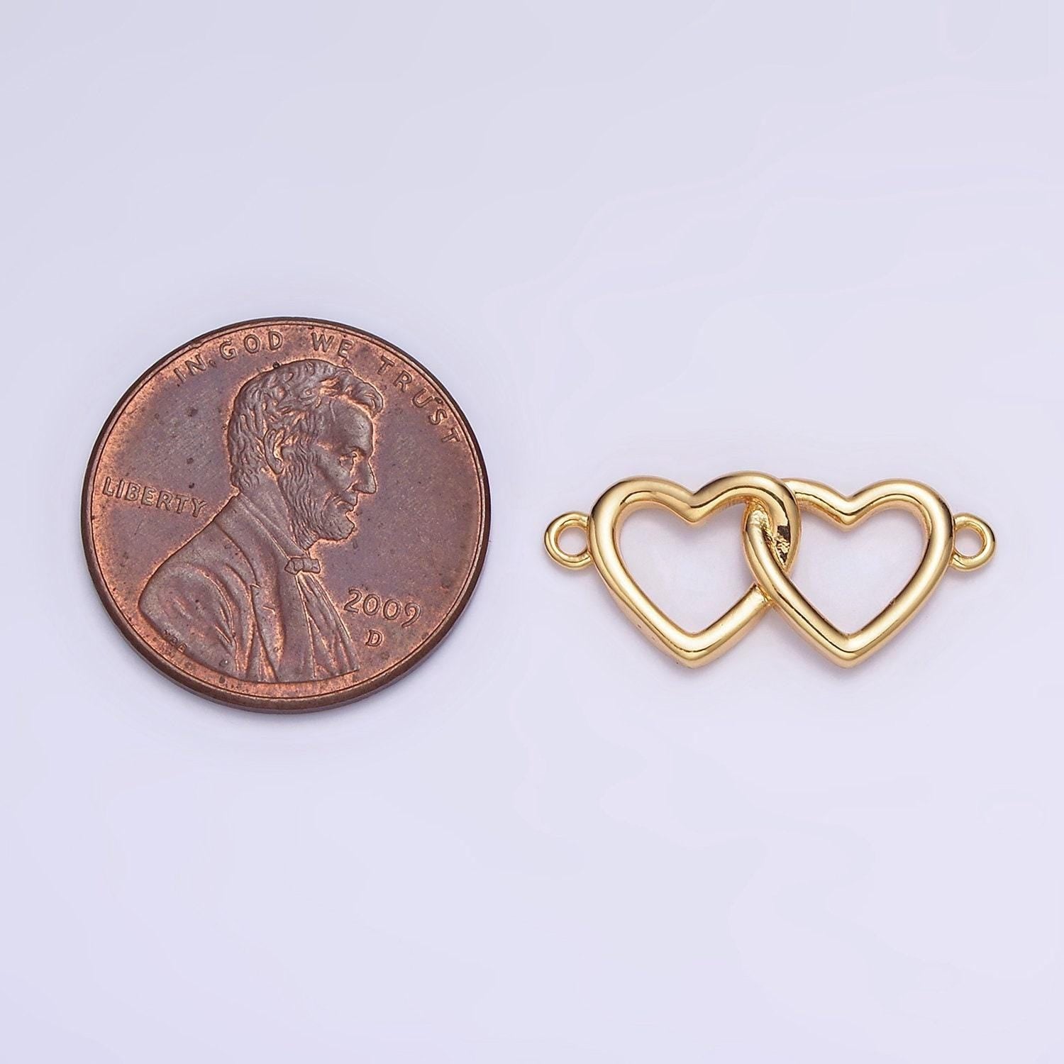 24k gold filled double open heart minimalist connector | g646