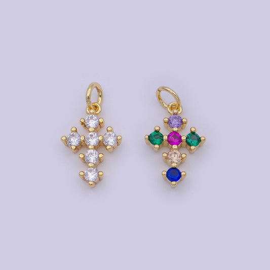 Micro 8.1x15mm cz cross religious charm 14k gold filled micro pave cross clear rainbow multi color charm for bracelet necklace earring,n-415