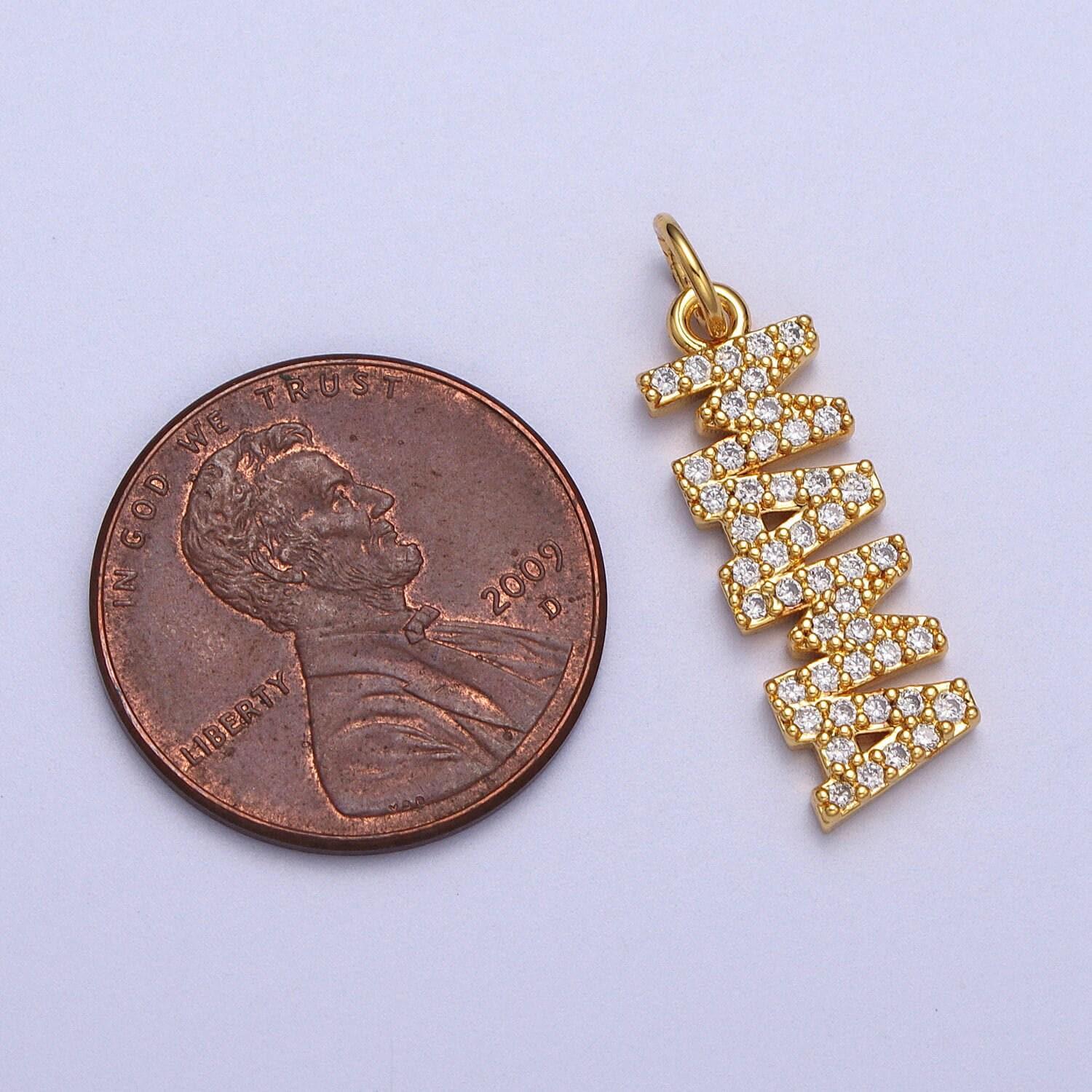 Dainty cubic gold mama charm for bracelet necklace earring component diy jewelry making supply cz word charm minimalist jewelry ac547