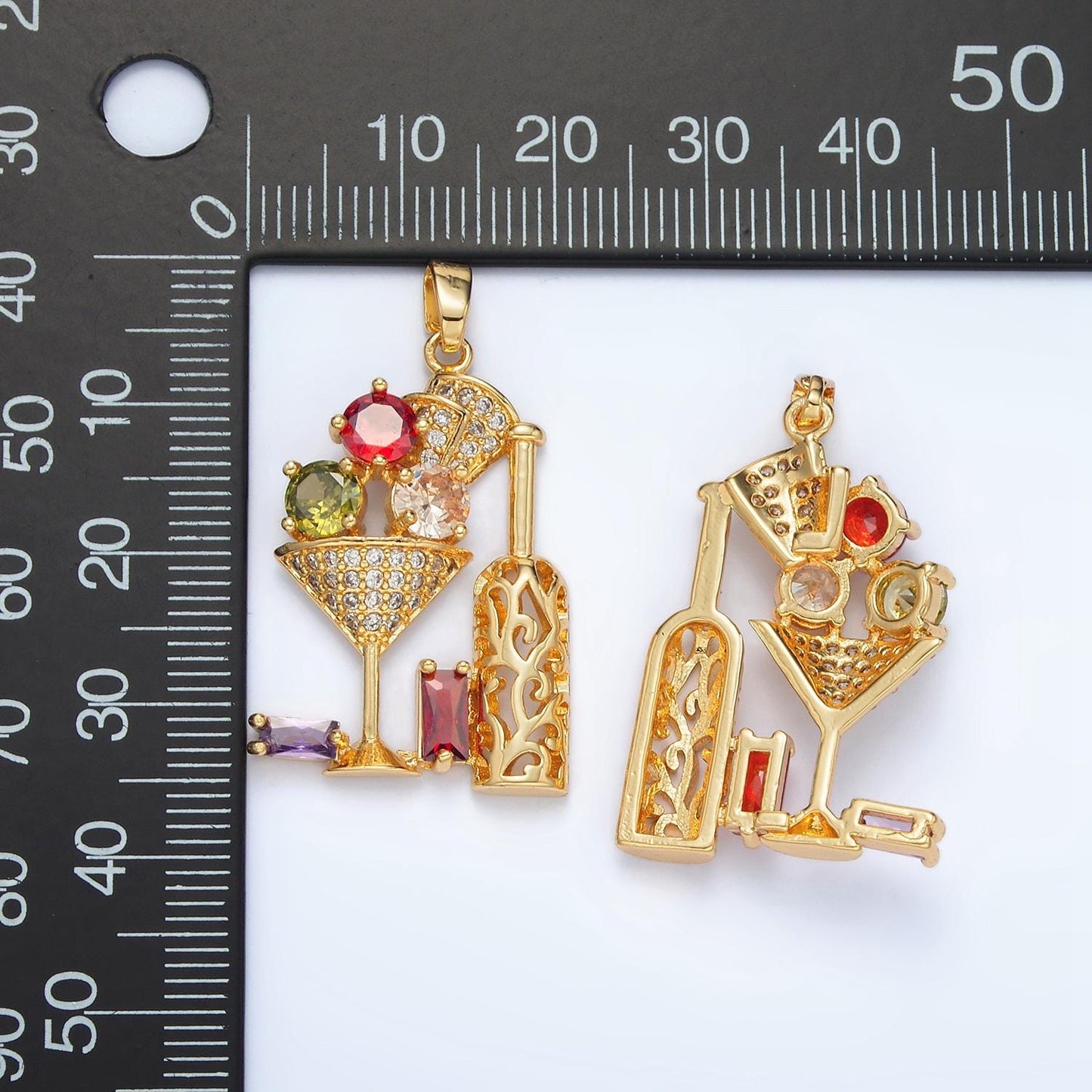 Gold colorful micro pave cubic zirconia cz drinking cup wine glass pendant with wine bottle charm for diy jewelry necklace making i708