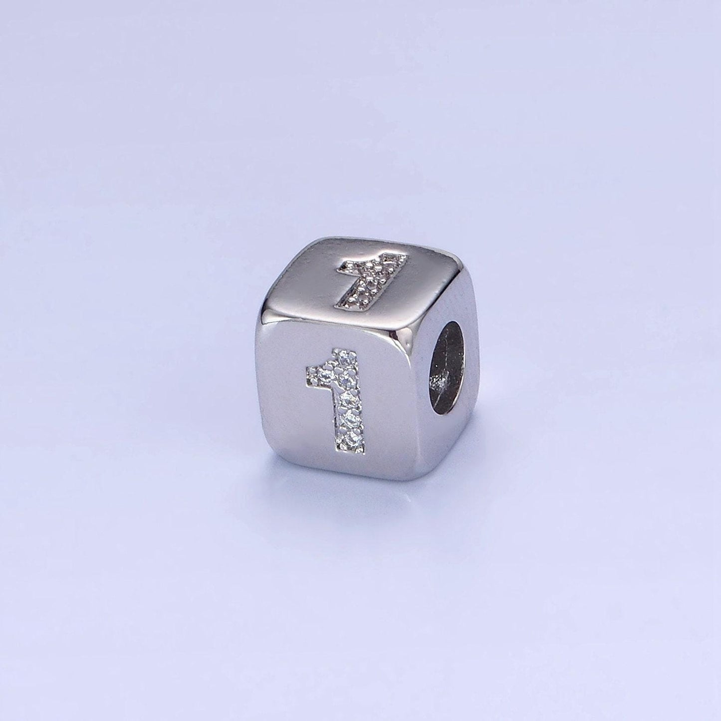 9mm silver initial number beads, 1,2,3,4,5,6,7 beads, arabic number beads micro pave dice block charm for bracelet necklace supply 0-9 year