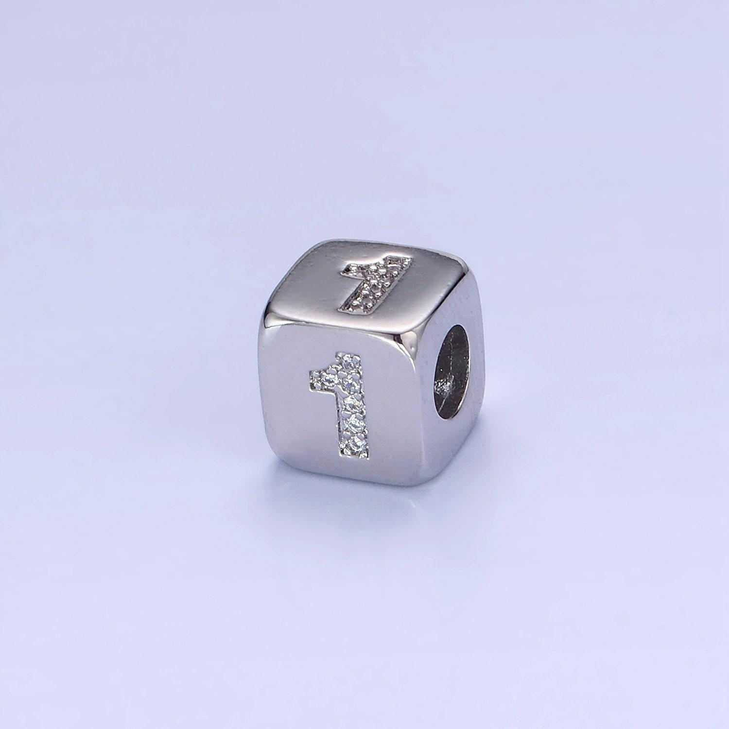 9mm silver initial number beads, 1,2,3,4,5,6,7 beads, arabic number beads micro pave dice block charm for bracelet necklace supply 0-9 year