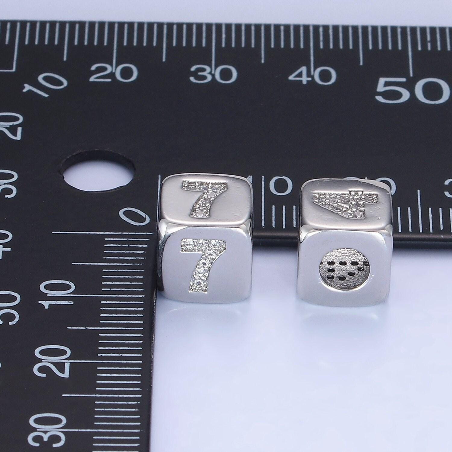 9mm silver initial number beads, 1,2,3,4,5,6,7 beads, arabic number beads micro pave dice block charm for bracelet necklace supply 0-9 year