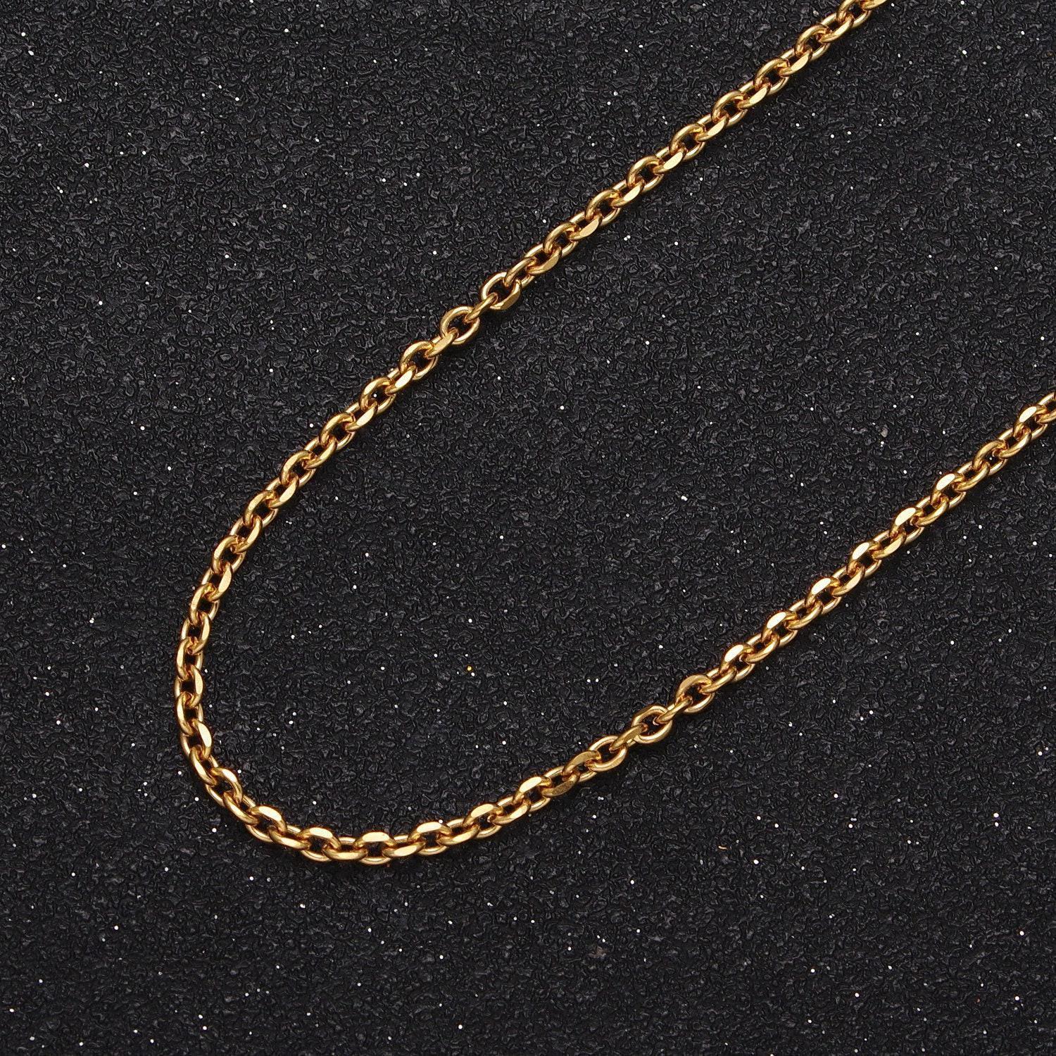 24k gold filled 2mm cable rolo chain bulk by yard, flat edge minimalist wholesale chain for jewelry making | roll-948