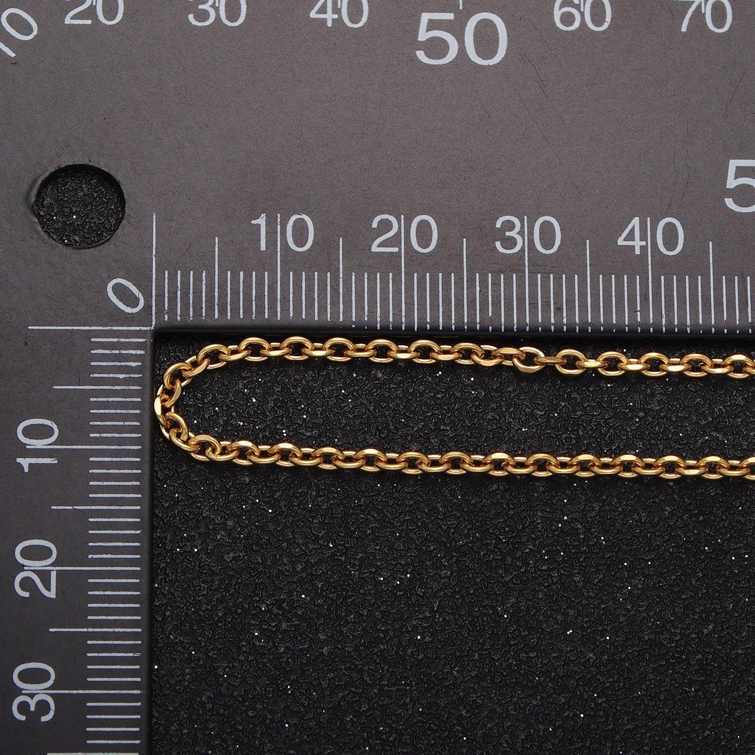 24k gold filled 2mm cable rolo chain bulk by yard, flat edge minimalist wholesale chain for jewelry making | roll-948