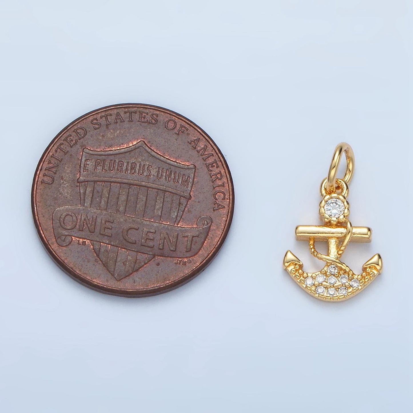 Sea anchor w/ rope micro paved cz gold filled sea charm | x-556