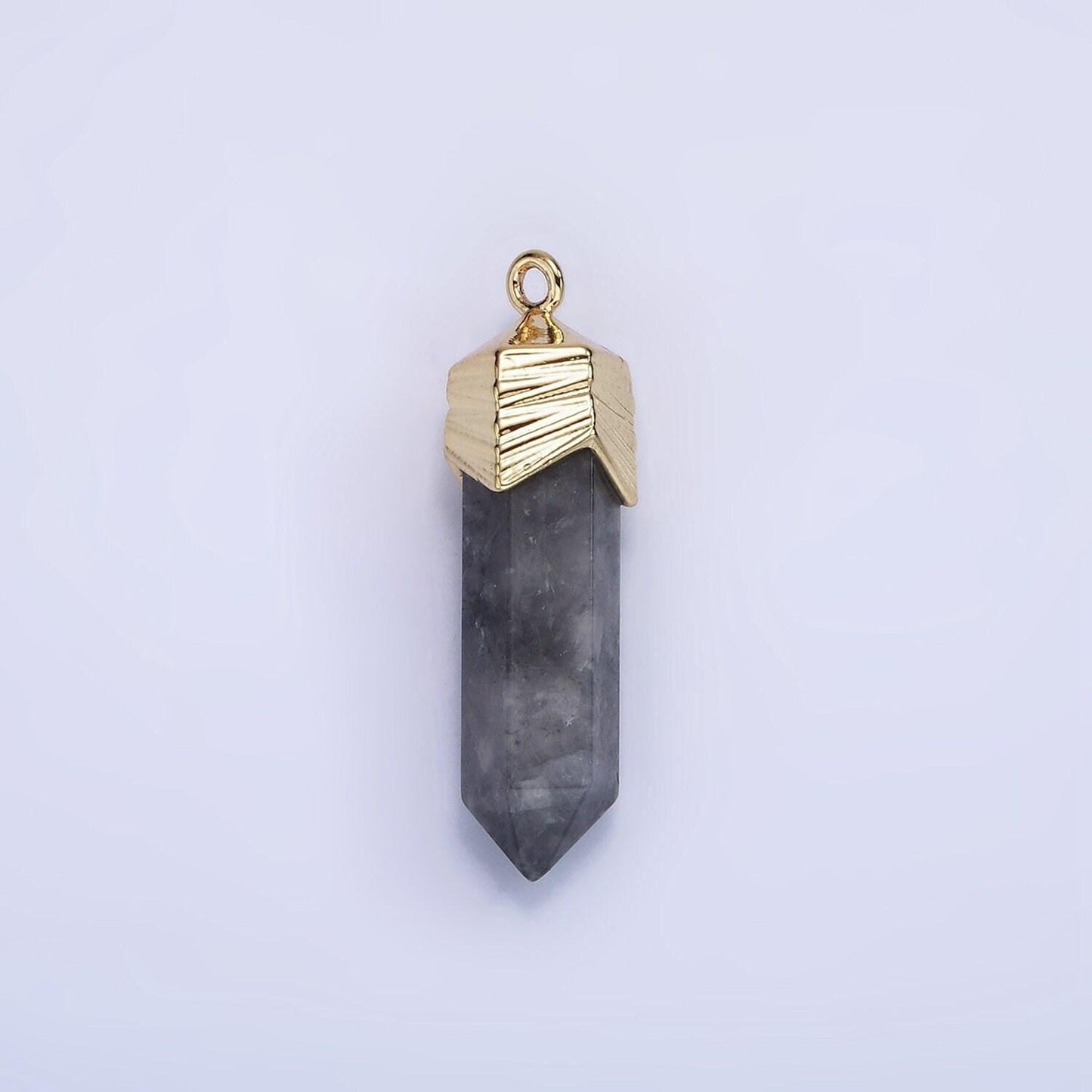 Dainty gemstone spike pendant charm with gold plated edges rose quartz onyx blue lapiz amazonite pendant ag333