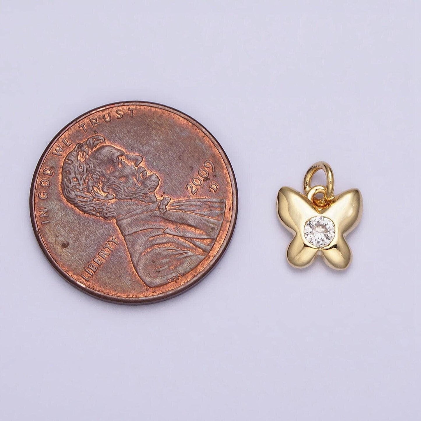 16k gold filled butterfly mariposa round clear cz add-on mini charm | ac1158