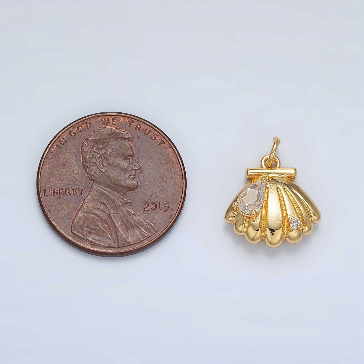 Gold filled beach shell teardrop cz charm for summer inspiration | ac-160