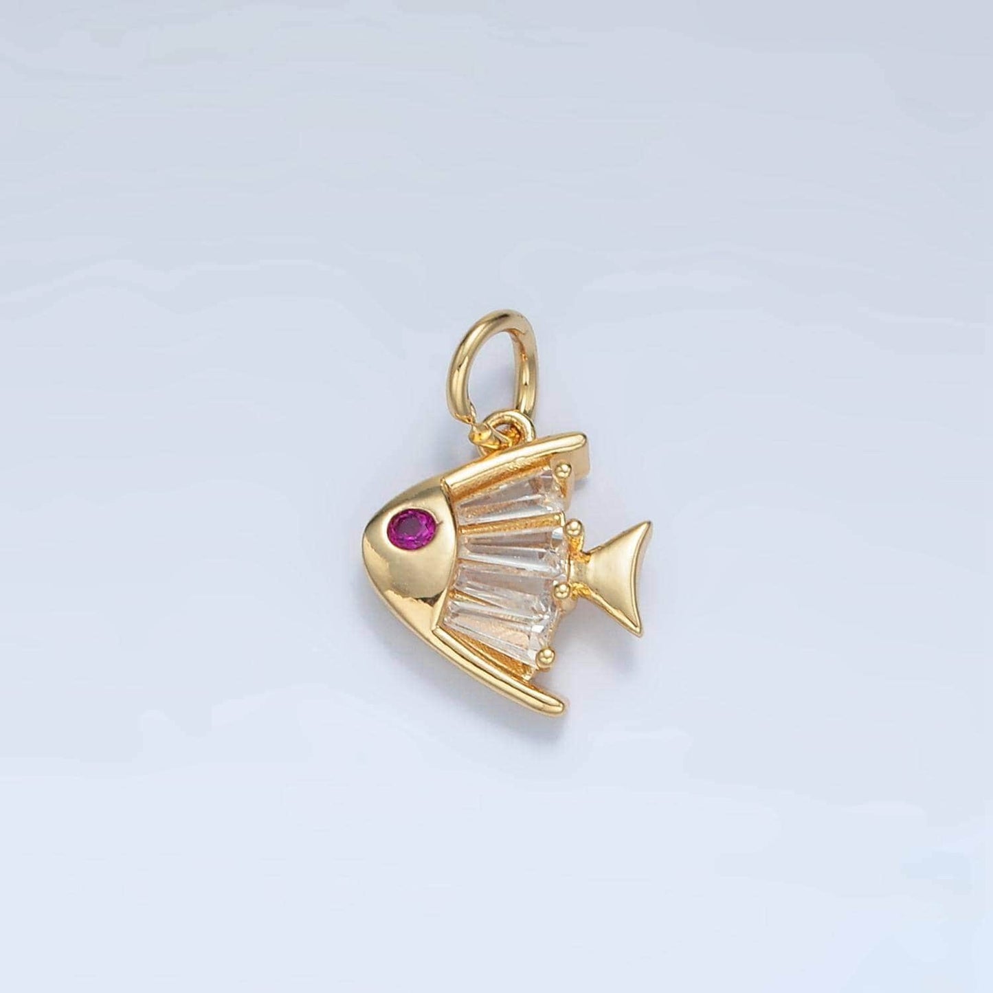 Mini cz angel fish fuchsia cz eye ocean and animal charm | e-739
