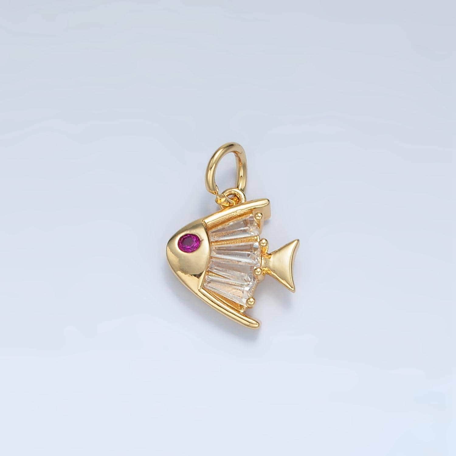 Mini cz angel fish fuchsia cz eye ocean and animal charm | e-739
