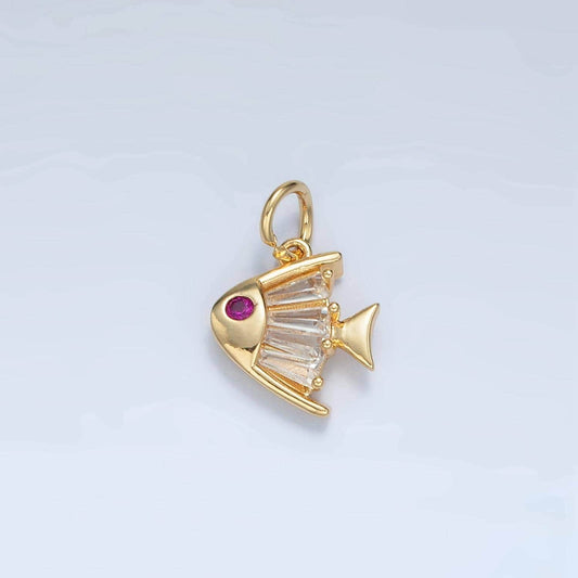 Mini cz angel fish fuchsia cz eye ocean and animal charm | e-739