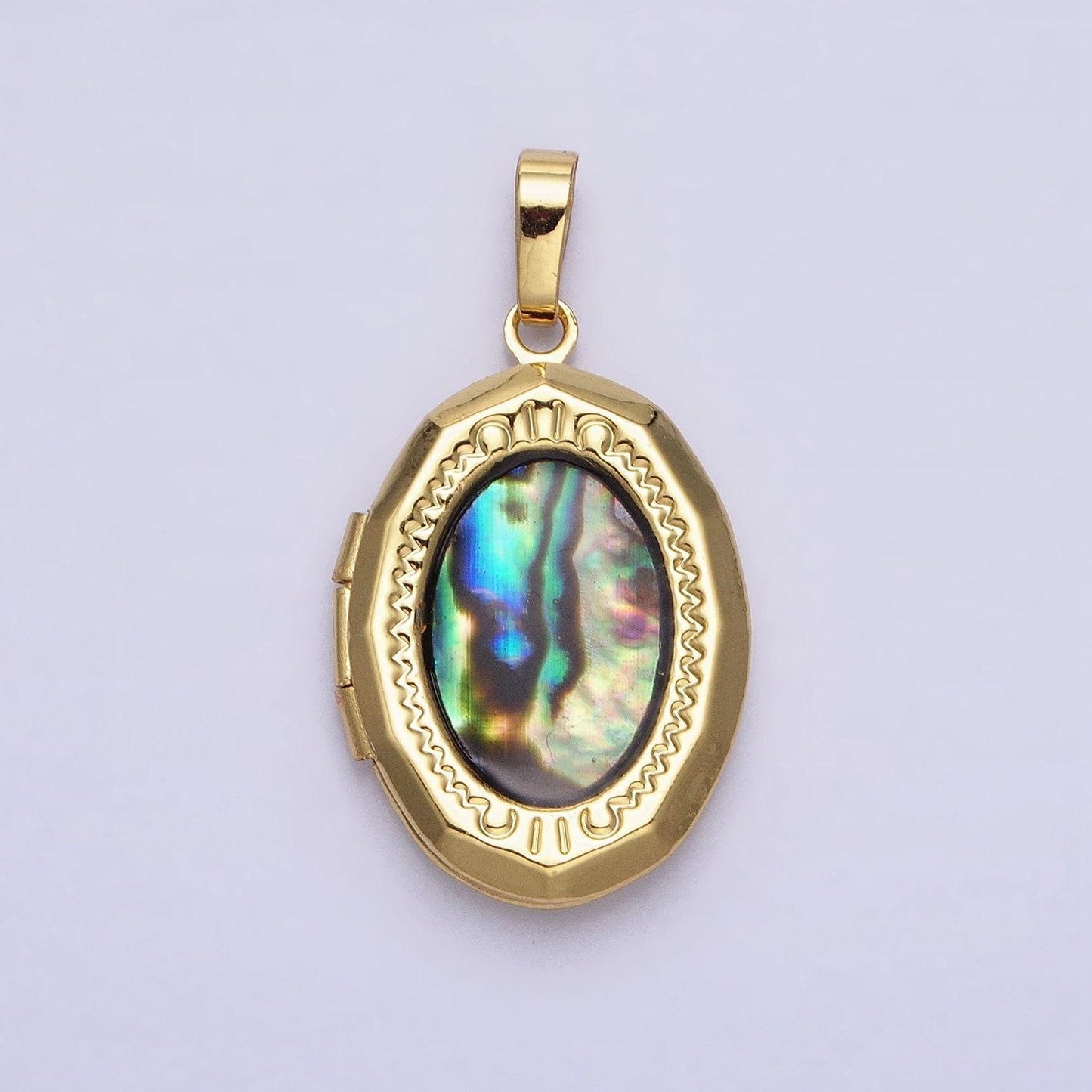24k gold filled abalone oval geometric classics necklace locket in gold & silver | aa369 aa370