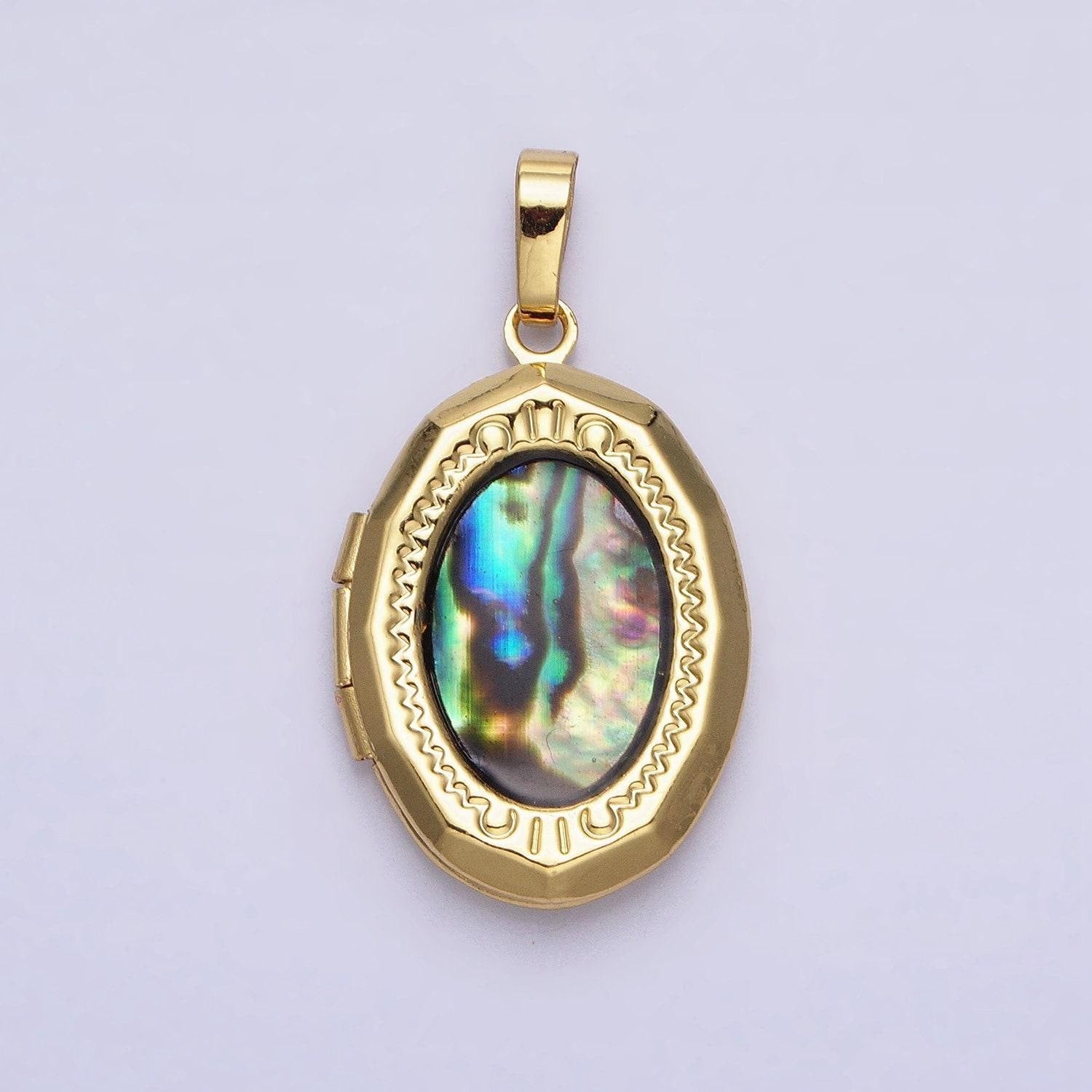 24k gold filled abalone oval geometric classics necklace locket in gold & silver | aa369 aa370