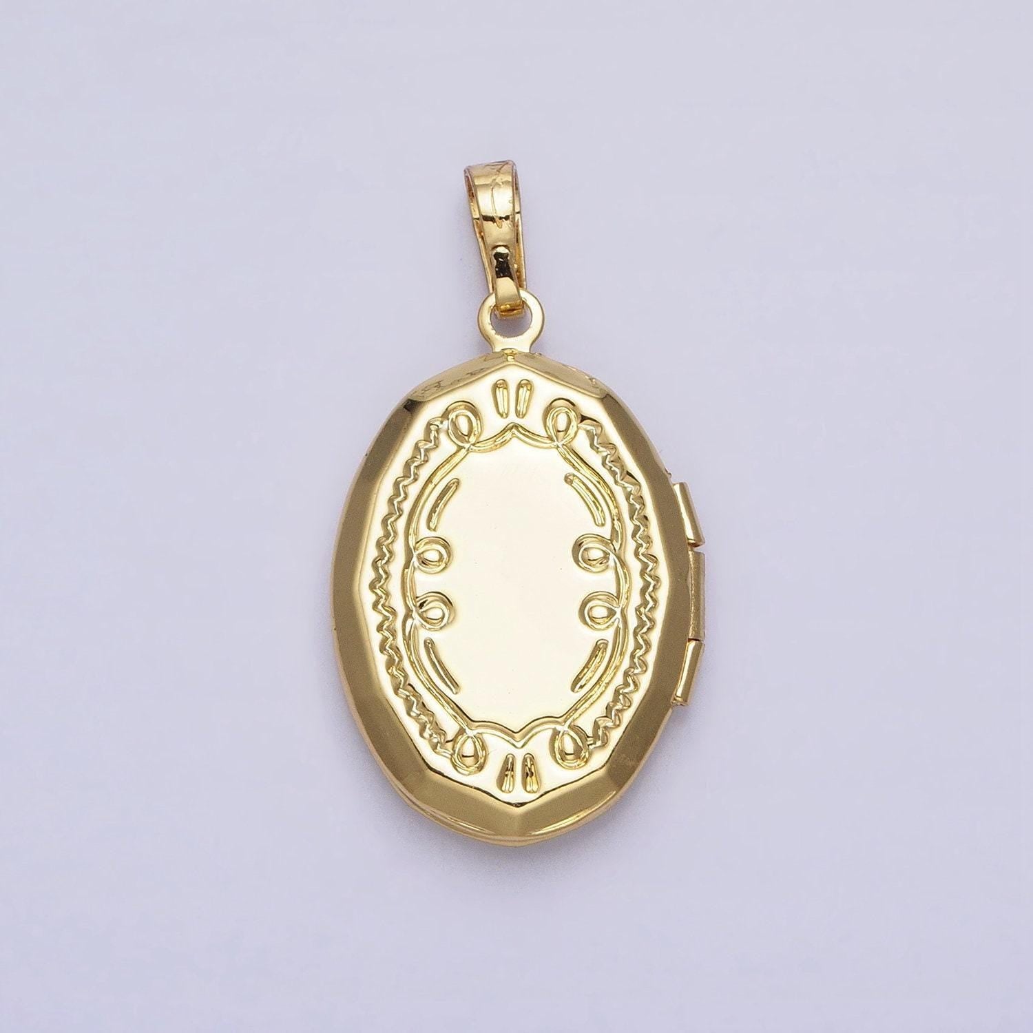 24k gold filled abalone oval geometric classics necklace locket in gold & silver | aa369 aa370