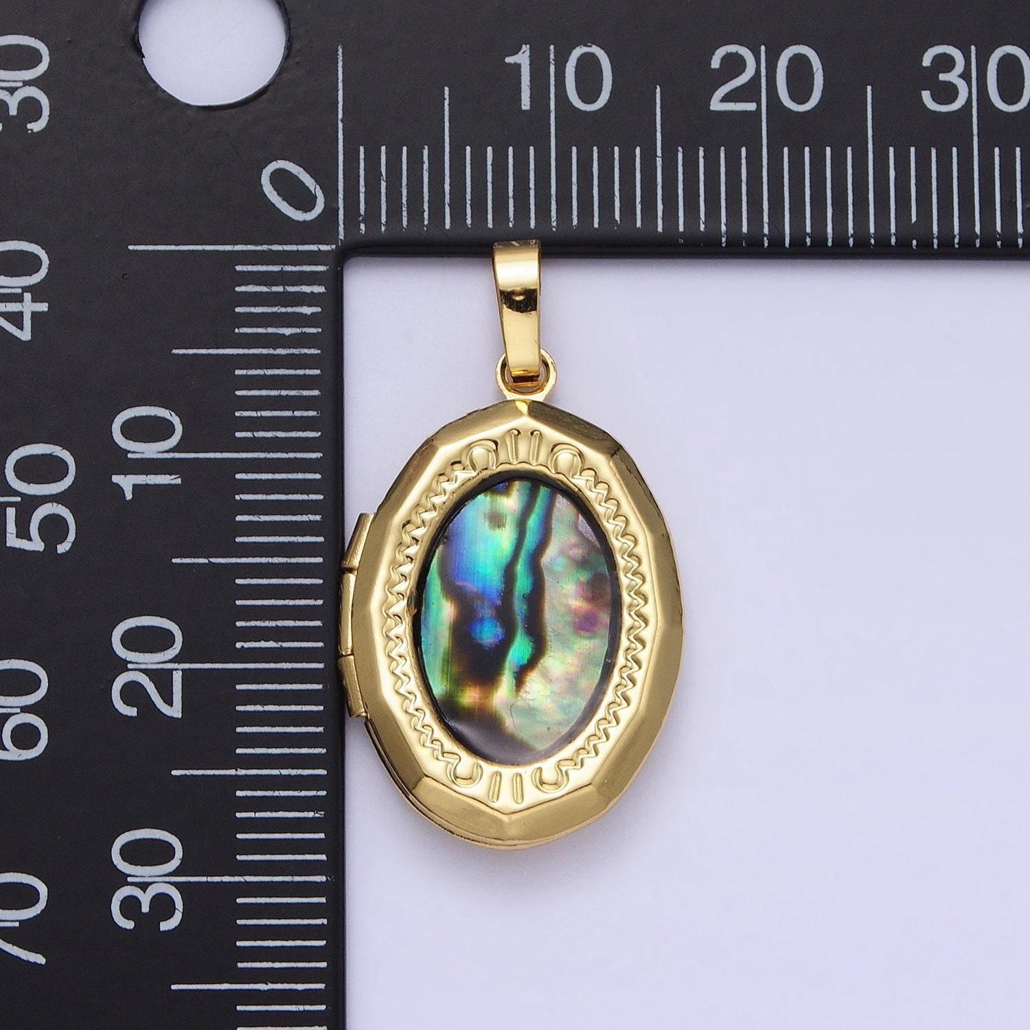 24k gold filled abalone oval geometric classics necklace locket in gold & silver | aa369 aa370