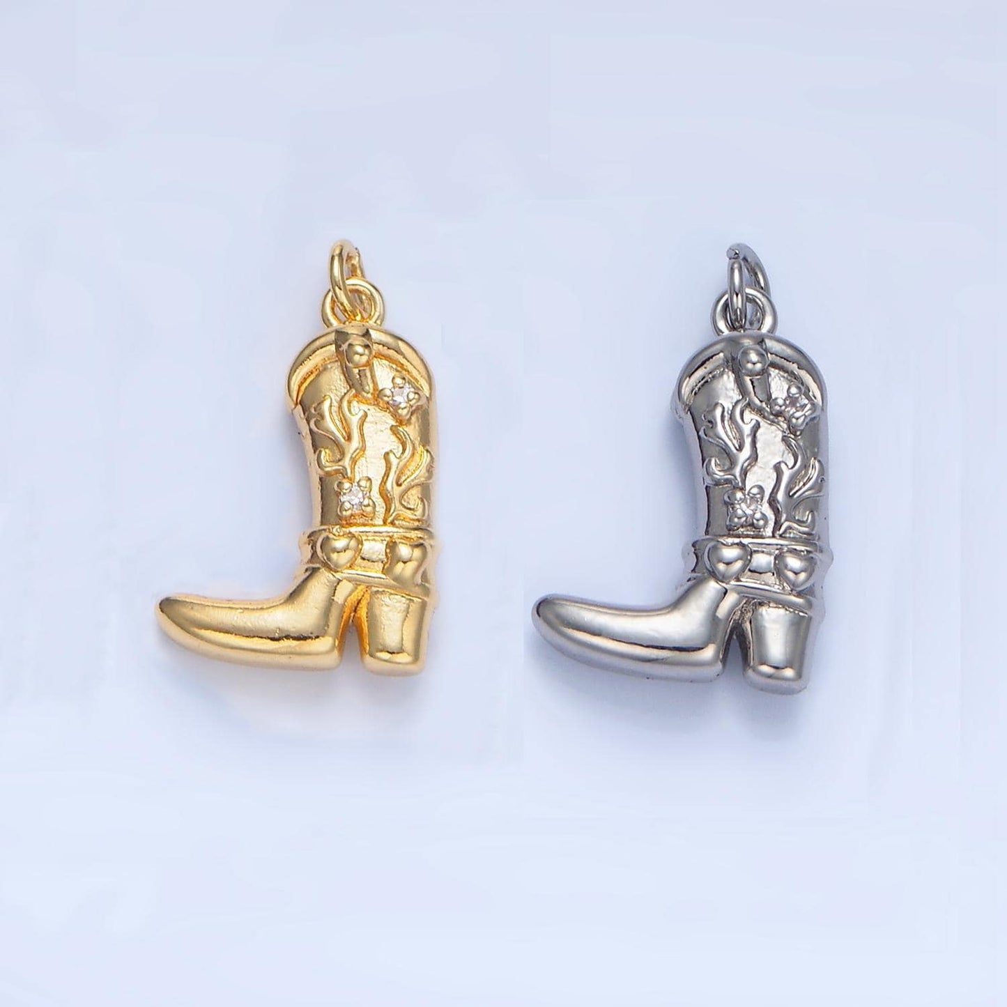 Cz high heel cowboy boot 24k gold filled shoe charm in gold & silver | x-928