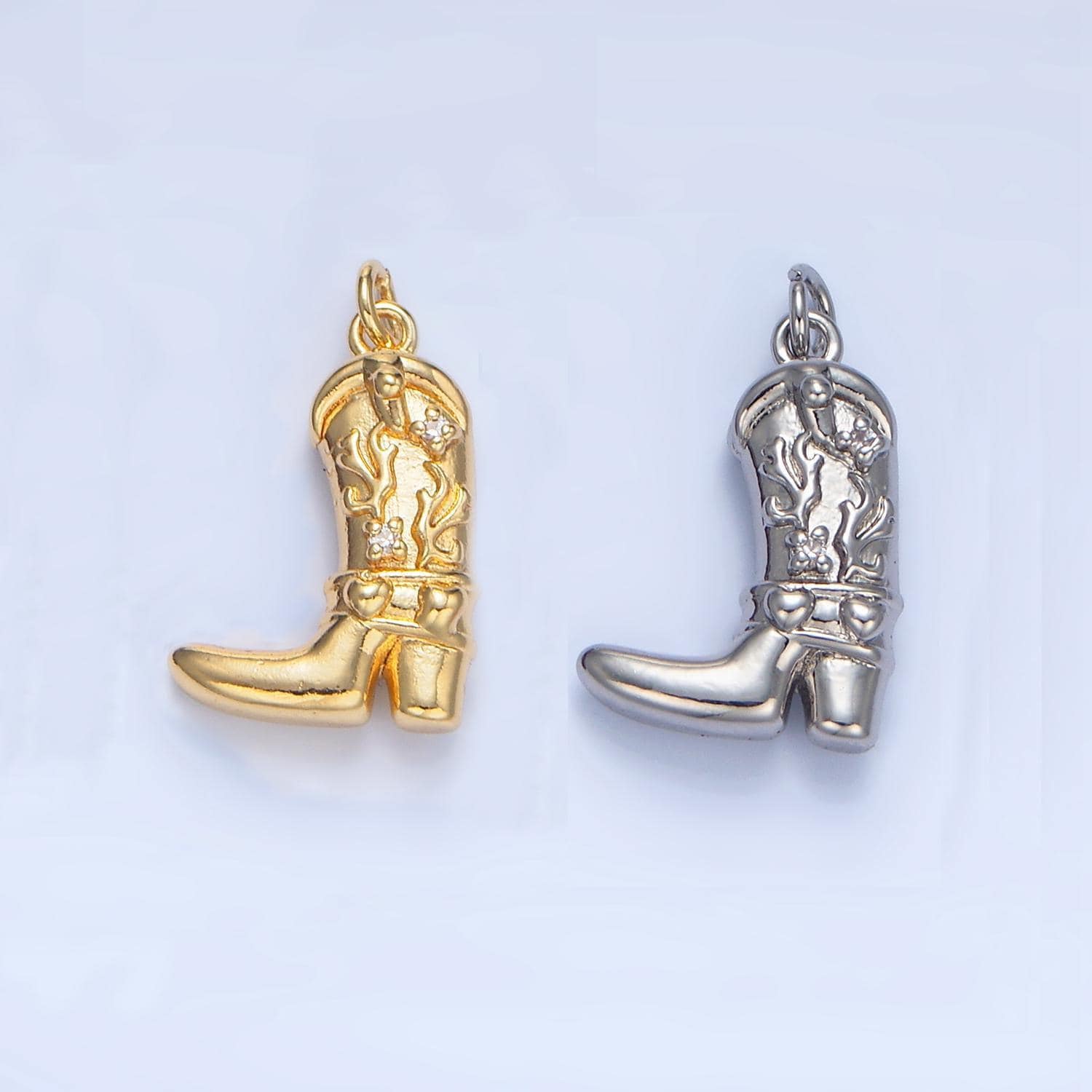 Cz high heel cowboy boot 24k gold filled shoe charm in gold & silver | x-928